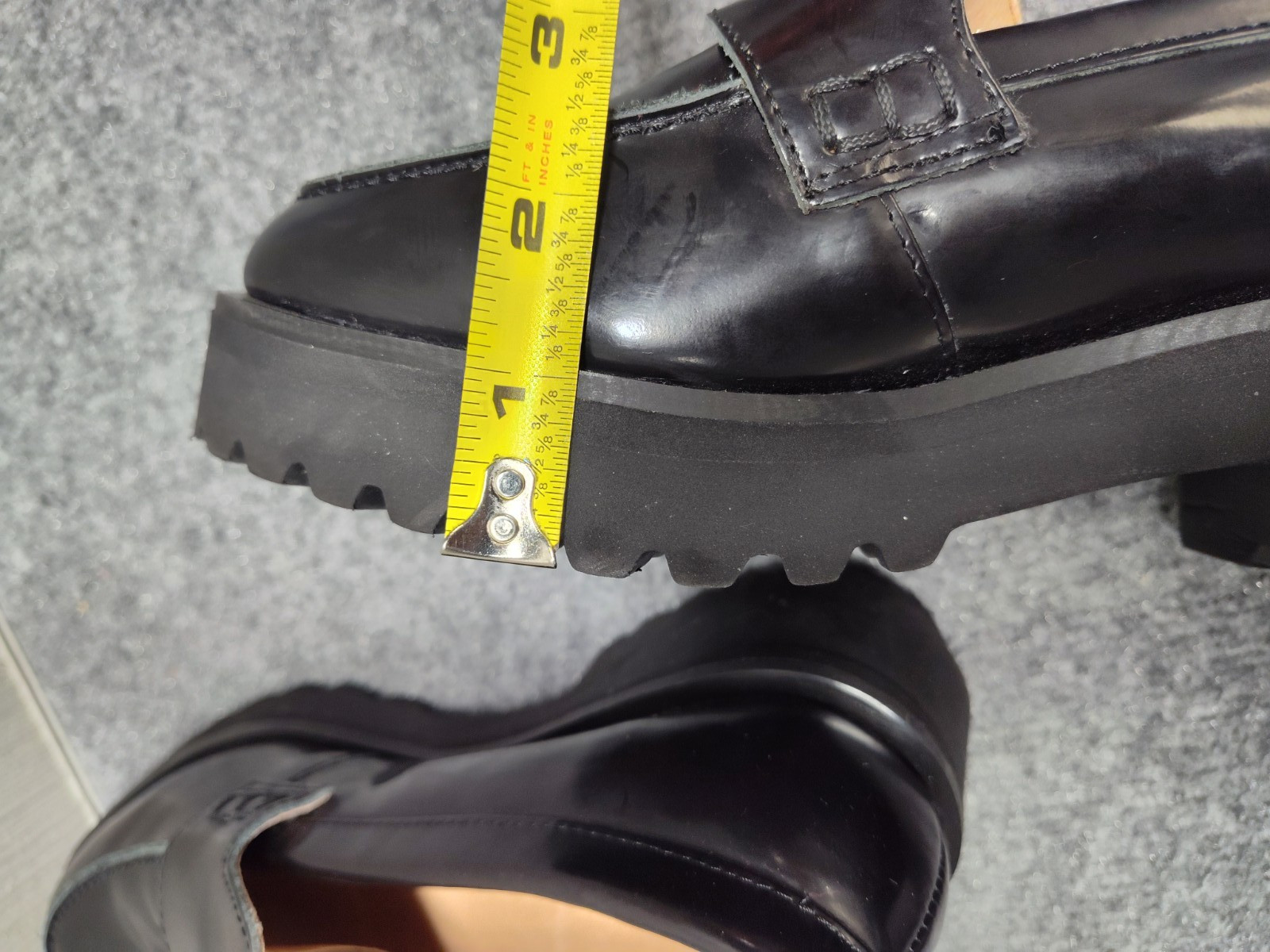 ALL BLACK Women Loafer 37 US 6 Black Patent Leather Slip On Chunky Platform Shoe