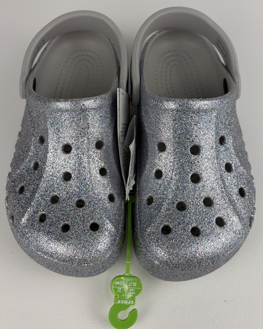 Crocs Baya Silver Glitter Clogs Mens4/Womens6 New FREE SHIPPING
