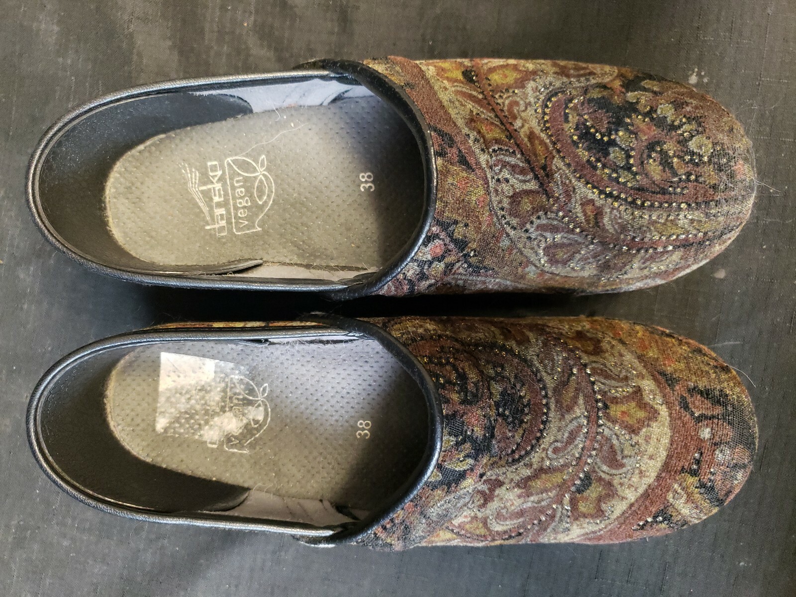 Dansko Comfort Clogs Sz 38 Medical/Nursing Vegan sparkly Tapestry cloth shoes