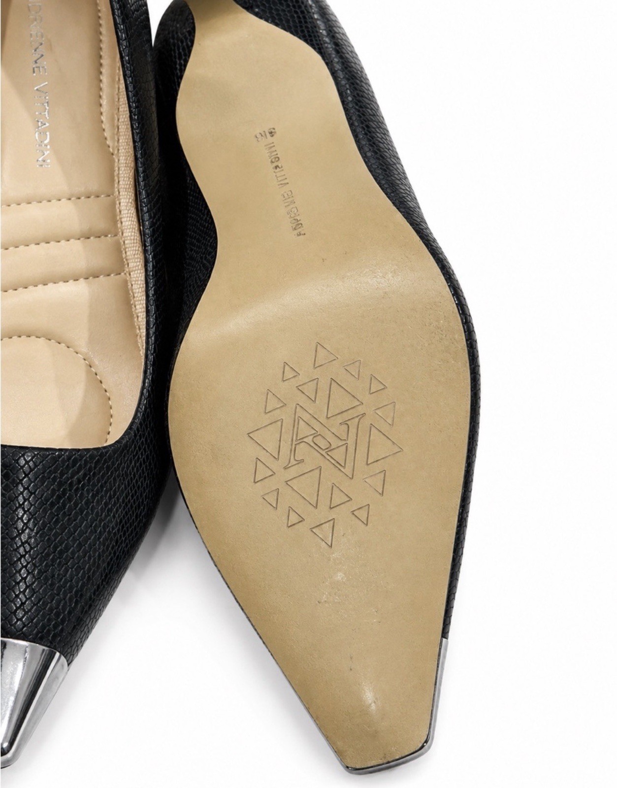 Adrienne Vittadini Gavril Black Reptile Print Metal Tip Comfort Kitten Pump 8M