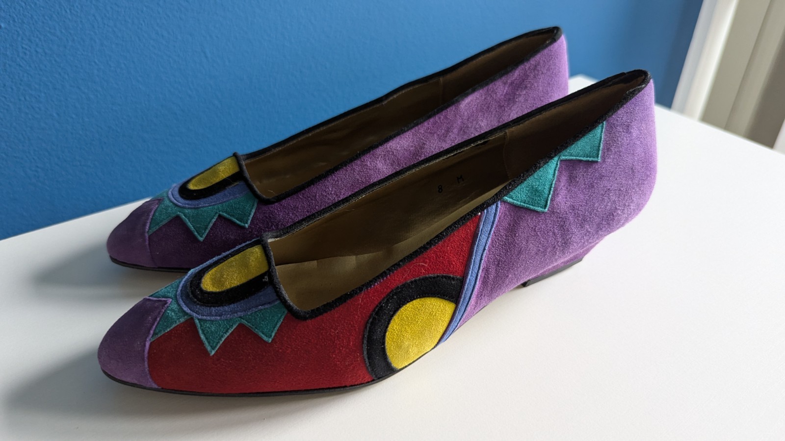Deadstock Vtg 80’s 90’s Cha-Raye Spain Low Pumps Heels 8 Colorful Suede RARE