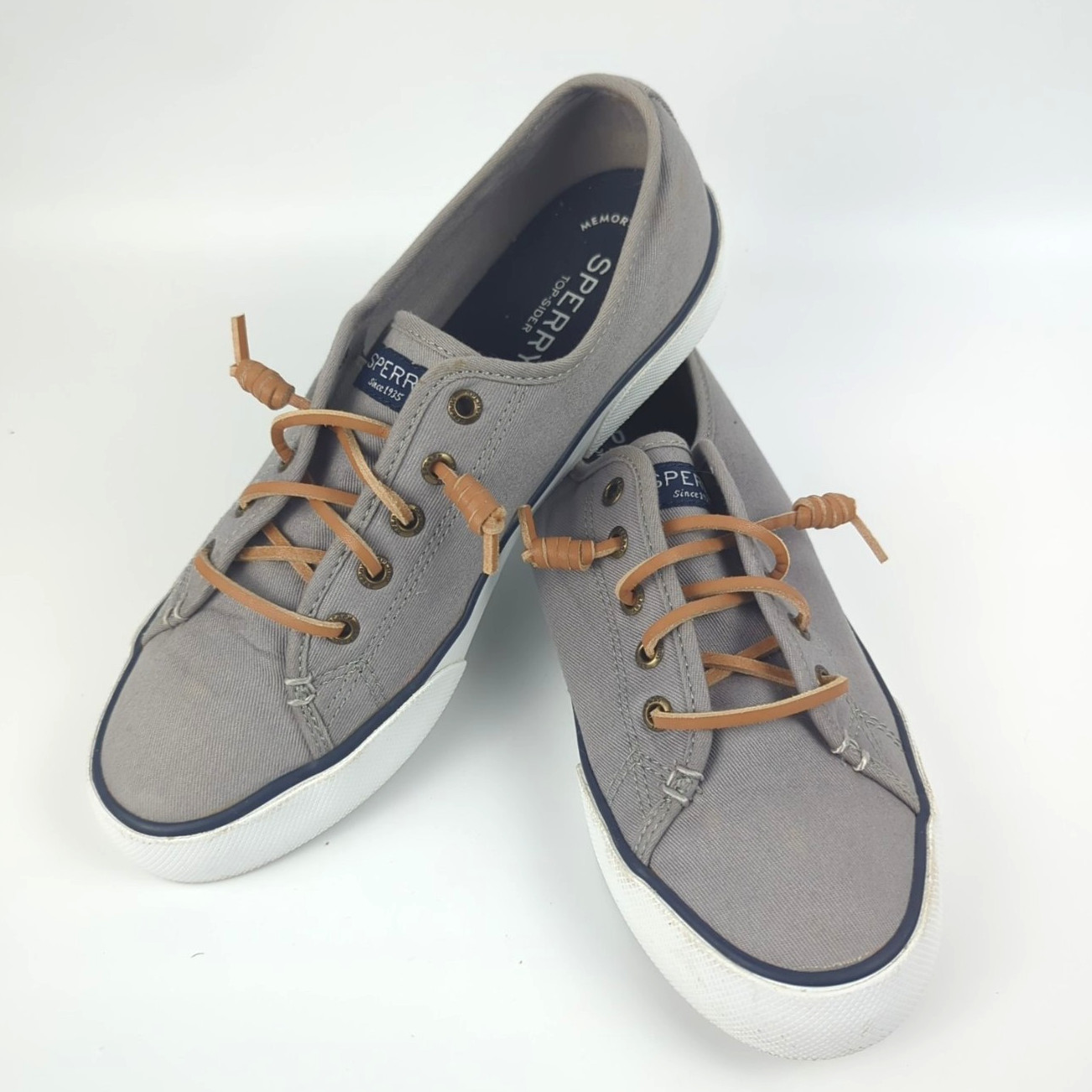 Sperry Top-Sider Womens Sz 8 Seacoast Gray Canvas Sneakers Memory Foam STS95729