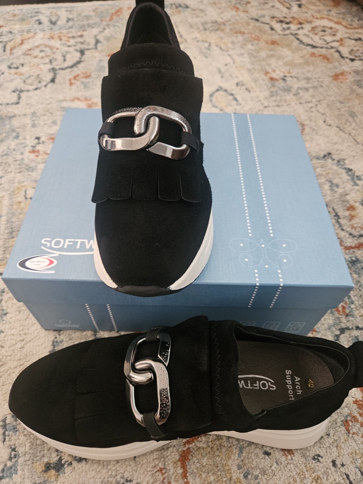 SoftWaves Arch Support Black Comfort Platform Slip-On Sneakers EU 40