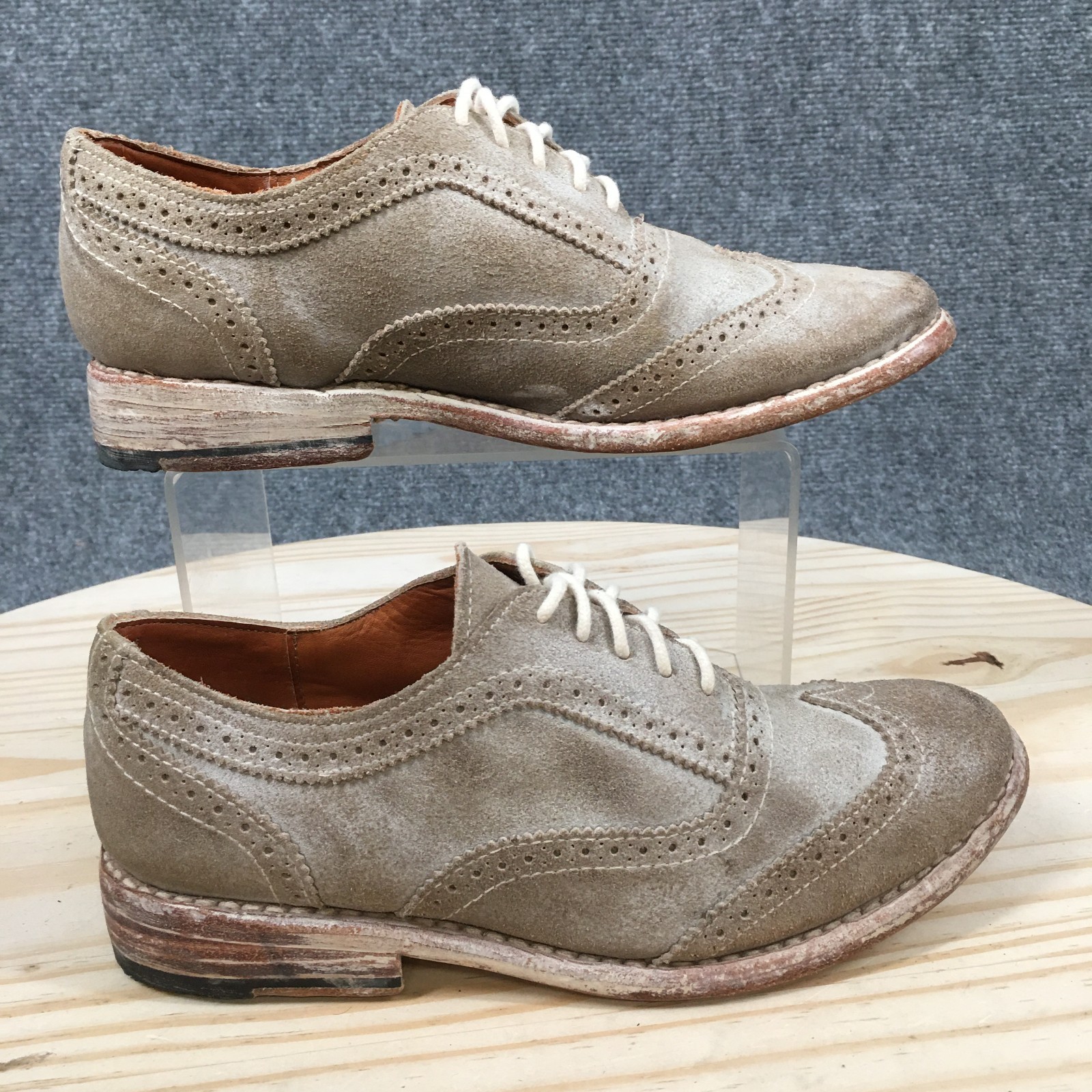 Bed Stu Dress Shoes Womens 6 Oxford Wingtip Lace Up Almond Toe Leather Brown