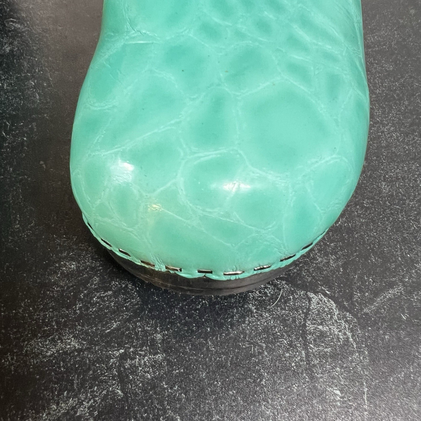 Sanita Professional Patent Leather Clogs Mint Teal Water Pattern Size 38 US 7.5