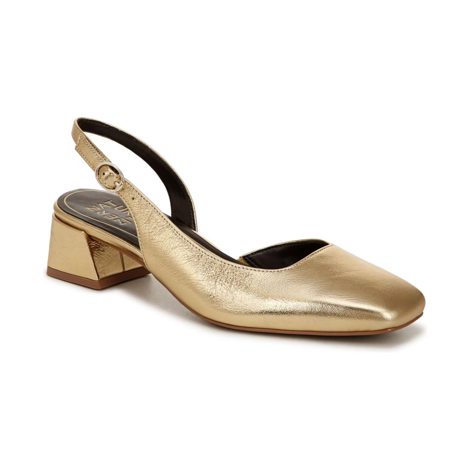 Naturalizer Jayla Mid-Heel Square Toe Slingback Pumps Dark Gold Leather