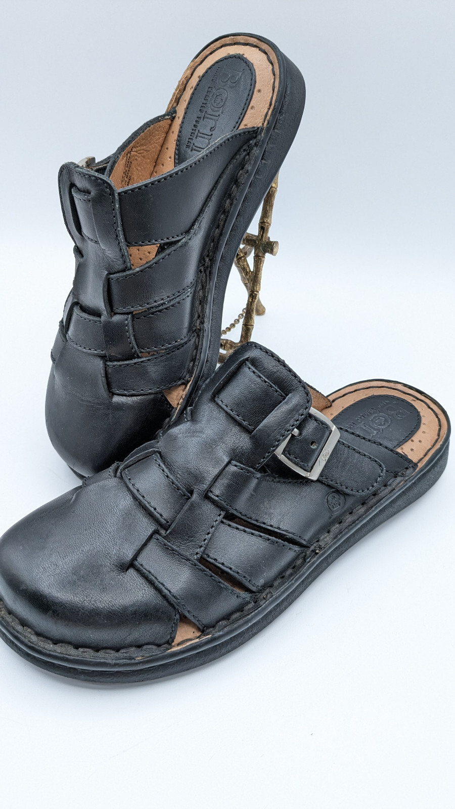Born Black Leather Clogs Hand Crafted Woven Silver Buckle Made in Mexico Size 6