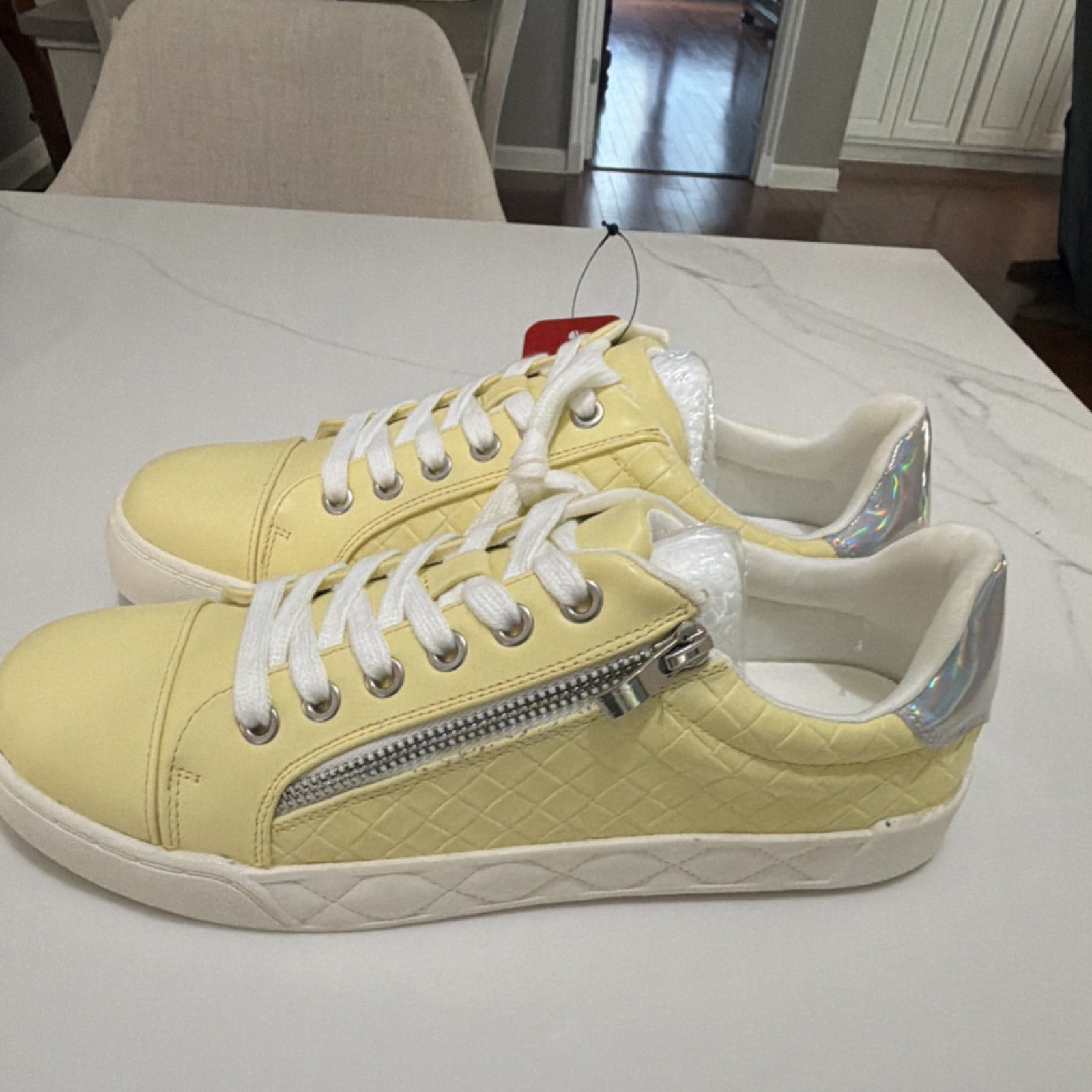 Jeossy Yellow Synthetic Lace-Up Sneaker Side Zipper Round Toe Unisex US 9