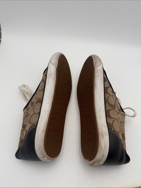 Coach Tan/Brown Signature Canvas Lace-Up Sneakers women 12 casual Y2K vacation