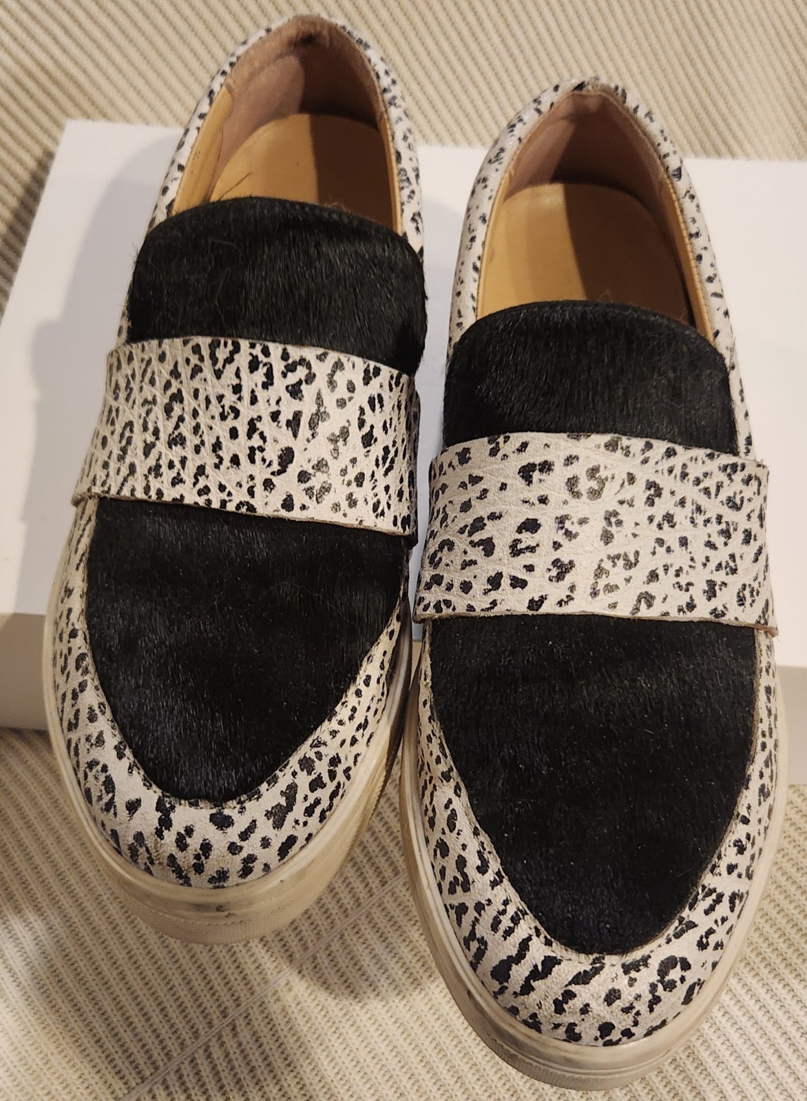 Loeffler Randall Irini Leather Haircalf Loafer Sneaker Spotted Black & White 8B