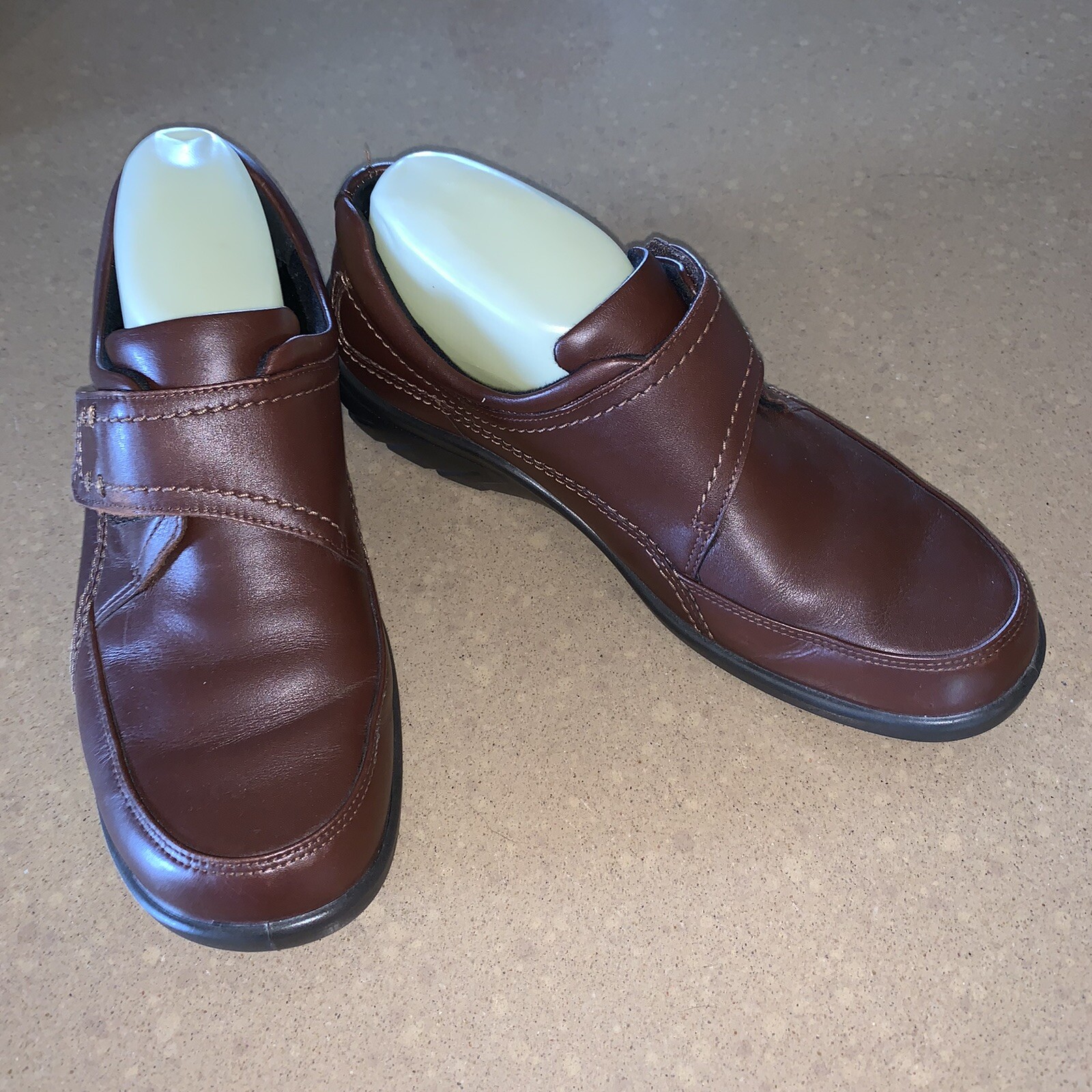 Ecco Shoes Sz 40 Hook Loop Adjustable Strap Brown Leather Monk Women 9 / 9.5