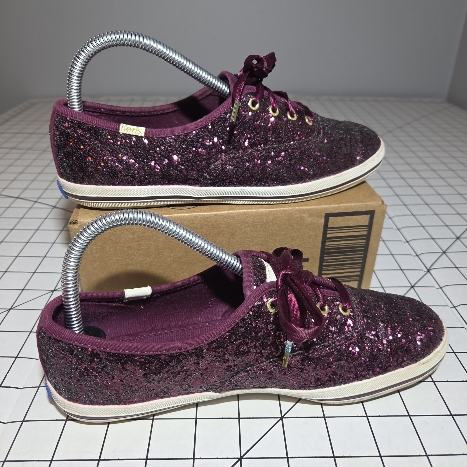 Keds x Kate Spade Womens 7 Champion Burgundy Purple Glitter WF57753 Sparkle Casu