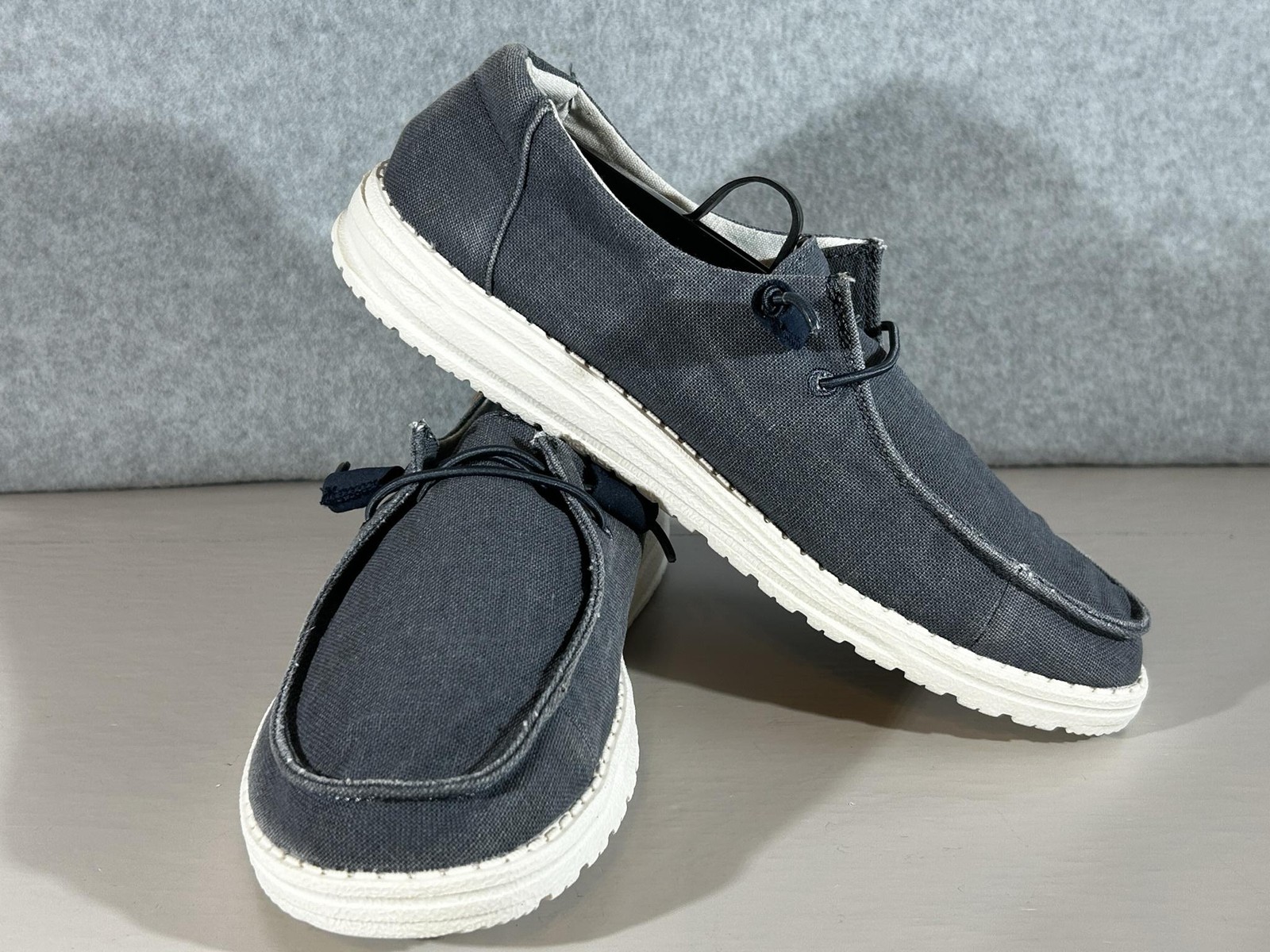 Hey Dude Shoes Womens 9 Wendy Chambray Navy White Slip On Loafers Comfort Boat