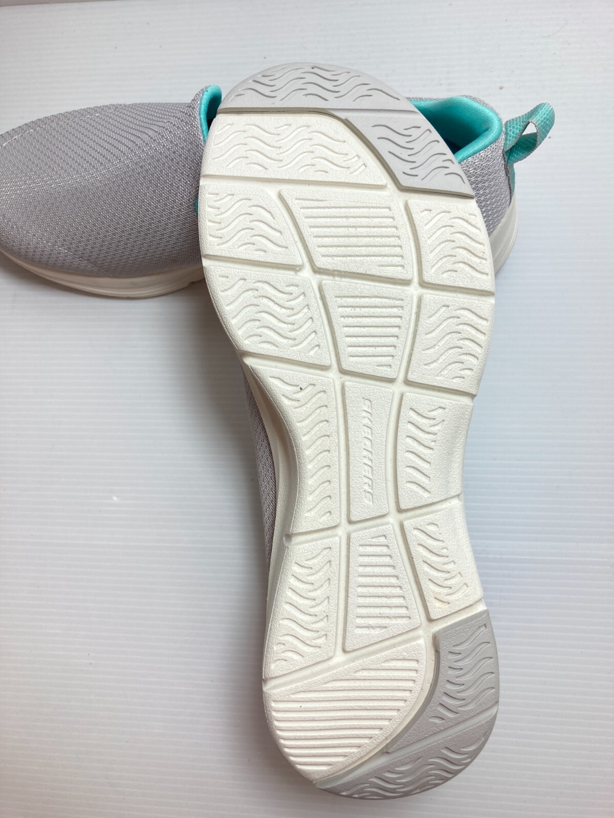Skechers Ladies’ Arch Comfort Athletic Slip On Shoe Gray Teal 56126