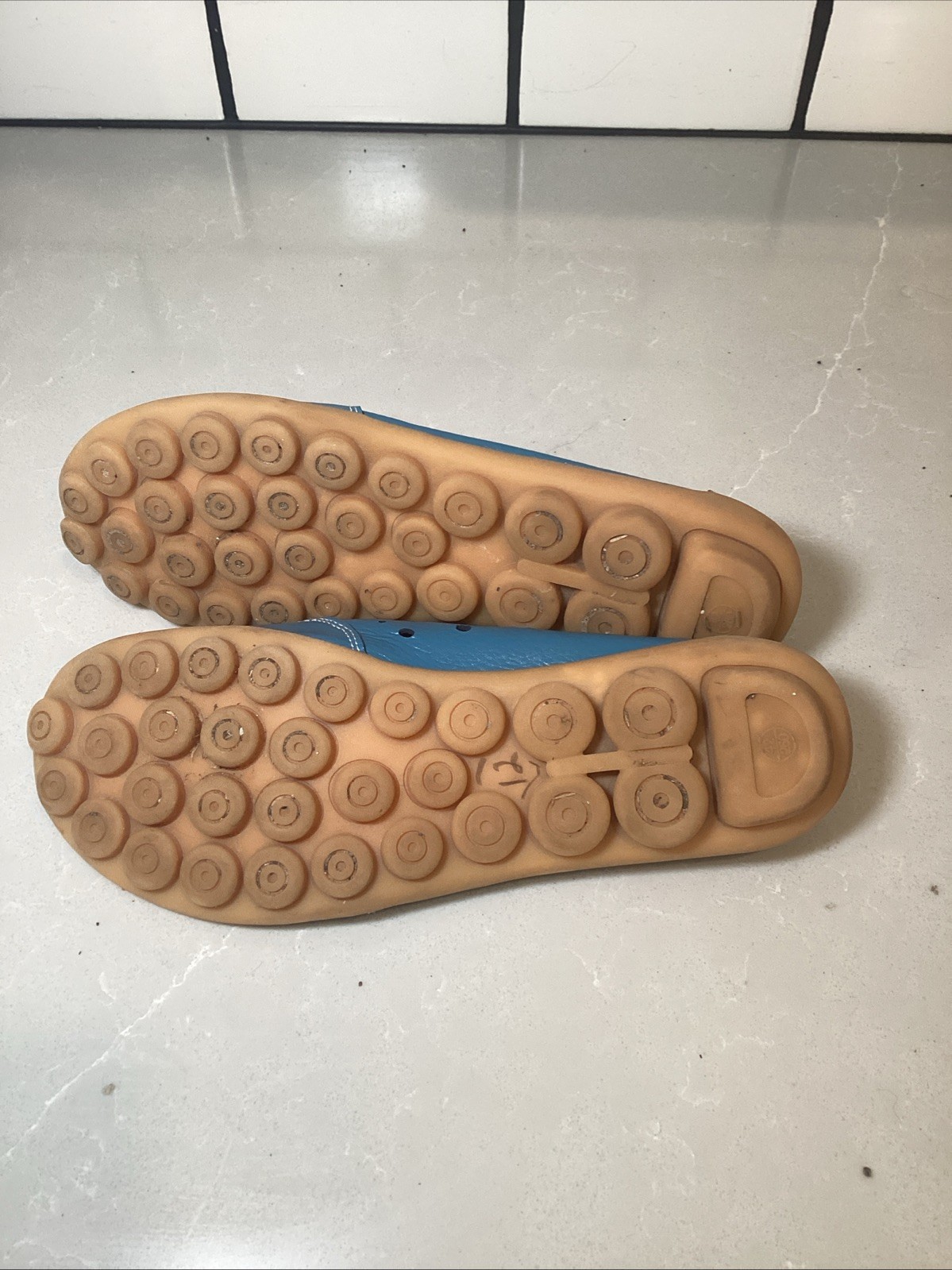 Gum Rubber Sole Womens Comfort Shoes Blue Slip On Moccasin Size 42 US 9.5