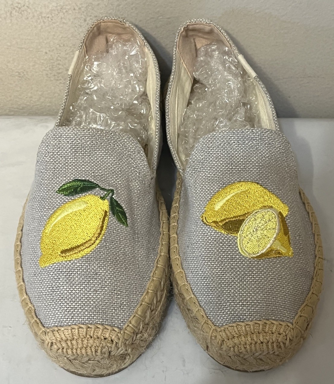 NWOT Soludos Women’s Dove Grey Espadrilles Sandal Summer Lemon Platform Slip On