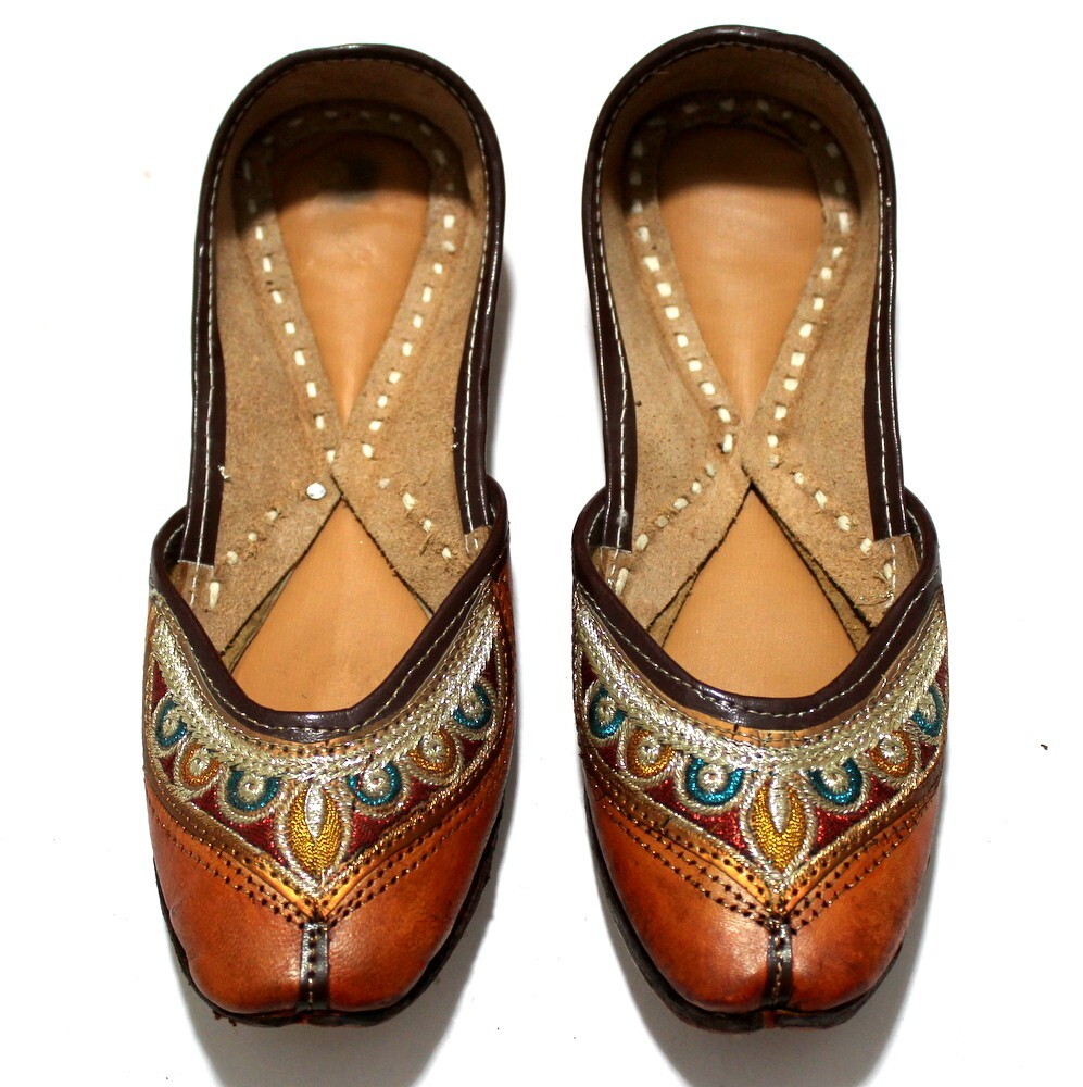 Women Pure Leather Camel Jeri Jutti Slippers Mojari Shoe US Handmade Punjabi US6