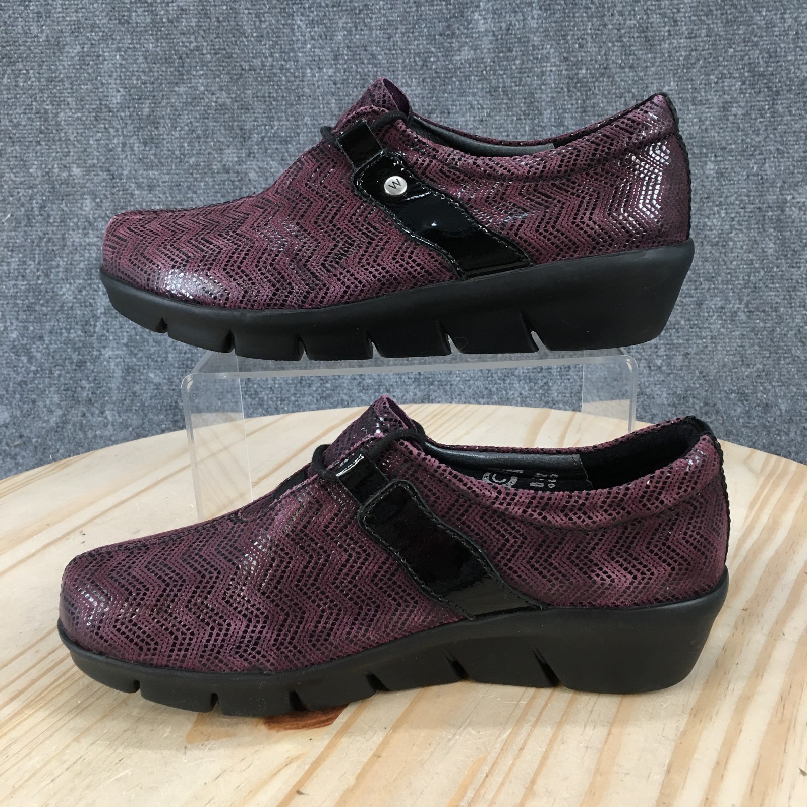 Wolky Shoes Womens 38 Purple Muse Slip On Loafer Leather Comfort Round Toe Wedge
