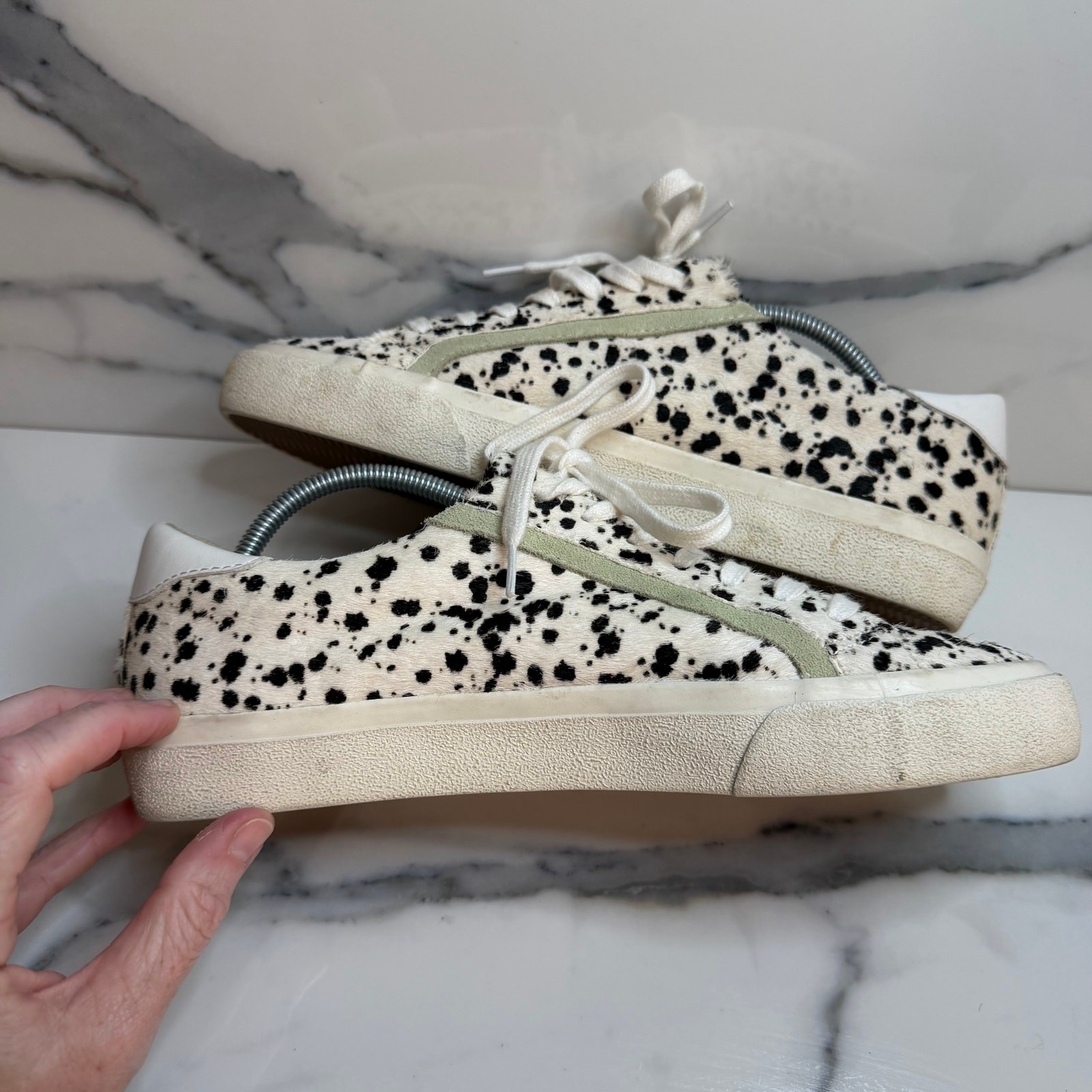 Madewell Women’s Calf Hair Green Accent Sidewalk Sneaker Sz 9 Spotted Low Top