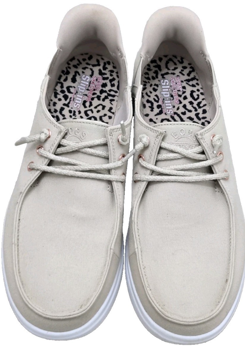 skechers slip ins womens 11 light tan beige BOBS hands free cougar print insoles