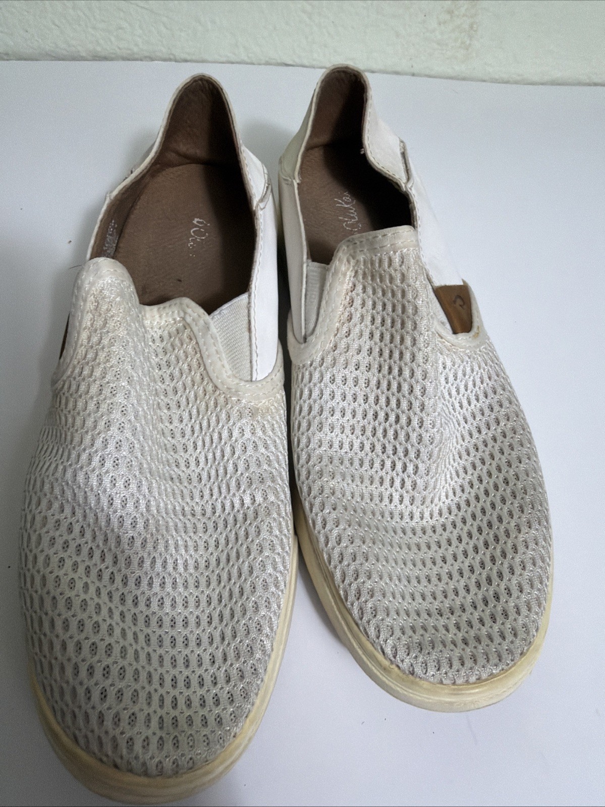 Olukai Shoes Womens 7 Pehuea Slip On Comfort Sneakers 20271-WBWB White Stains