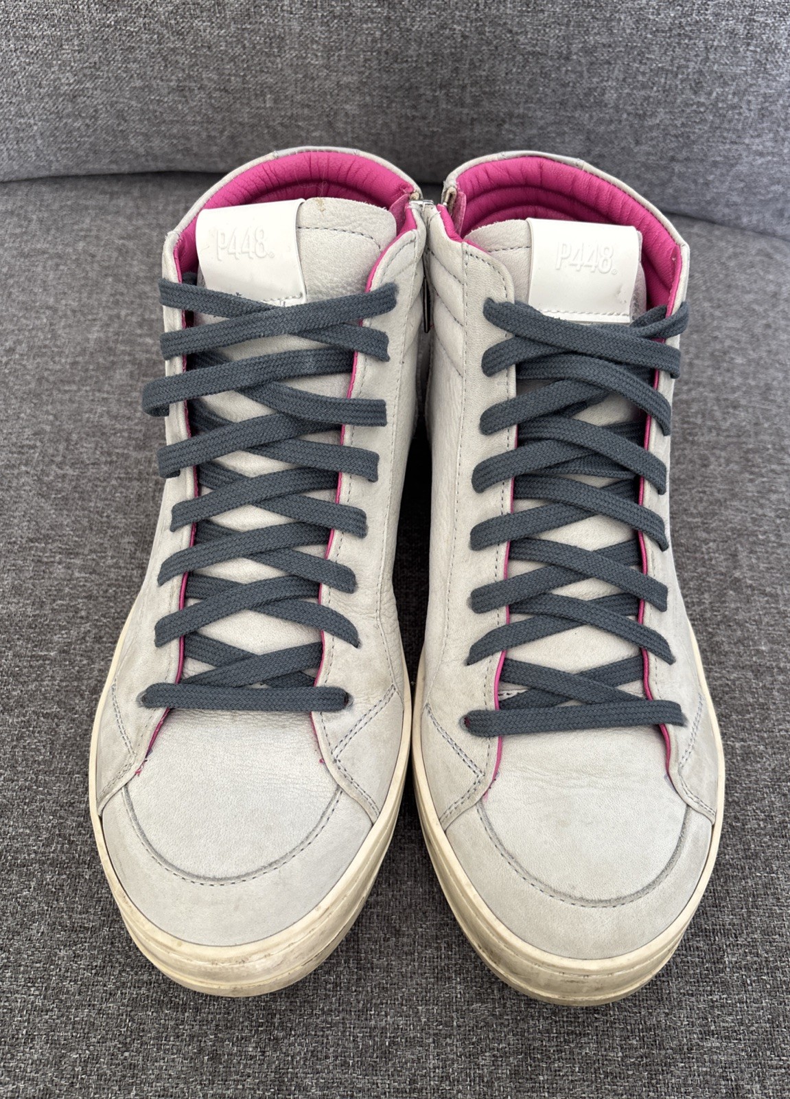 P448 High Top Sneaker Women EU 39 US 8.5 Italy Light Gray Pink Skate Zipper NICE