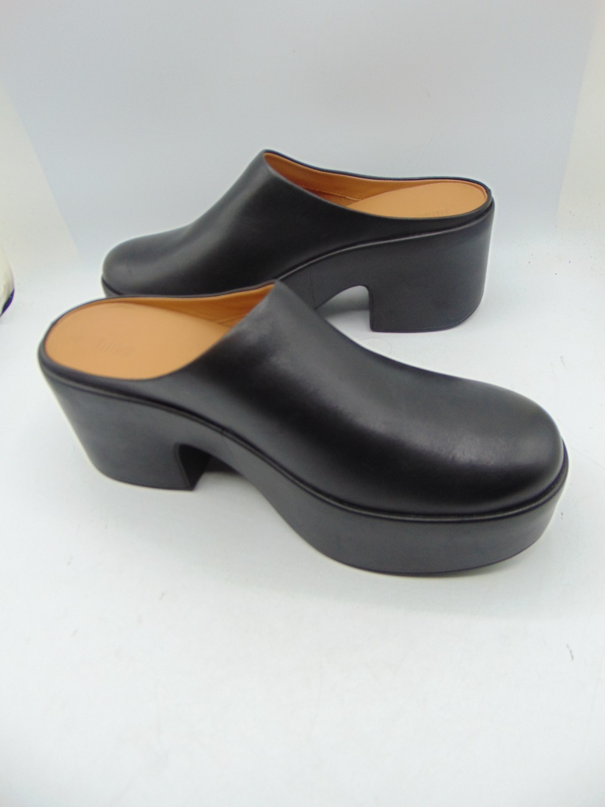 FITFLOP Pilar Black Leather Platform Block Heel Slip On clogs Mule Sz 8 NEW