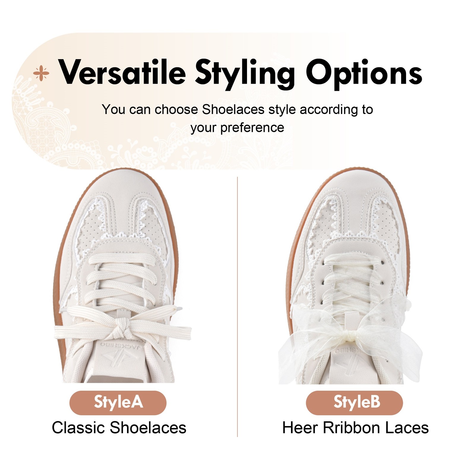Women Ribbon Lace-Up Fashion Sneakers Arch Support Gum Sole Tennis Walking Shoes