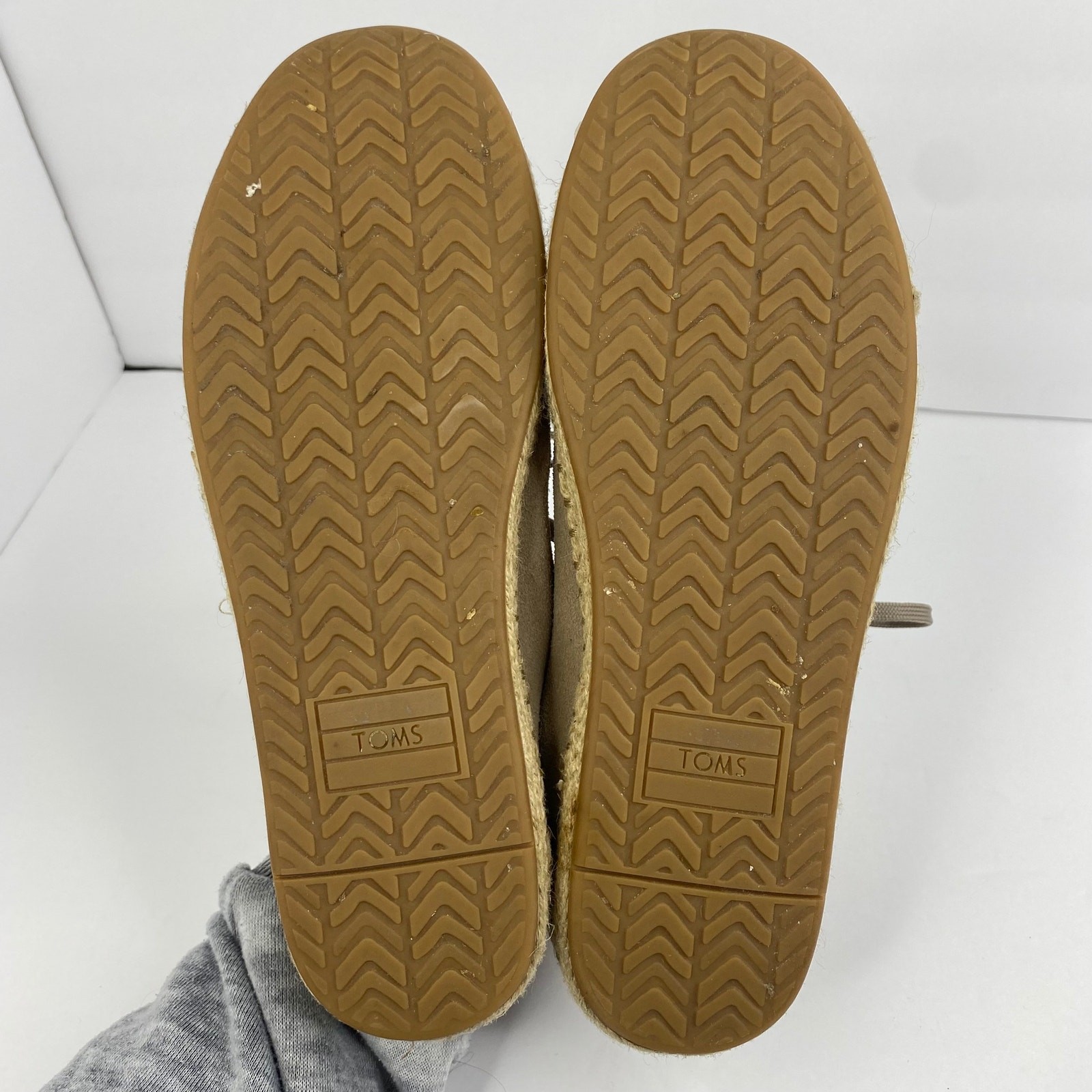 TOMS Lena Desert Taupe/Beige Suede Leather Espadrille Lace Up Womens 8.5 Shoes