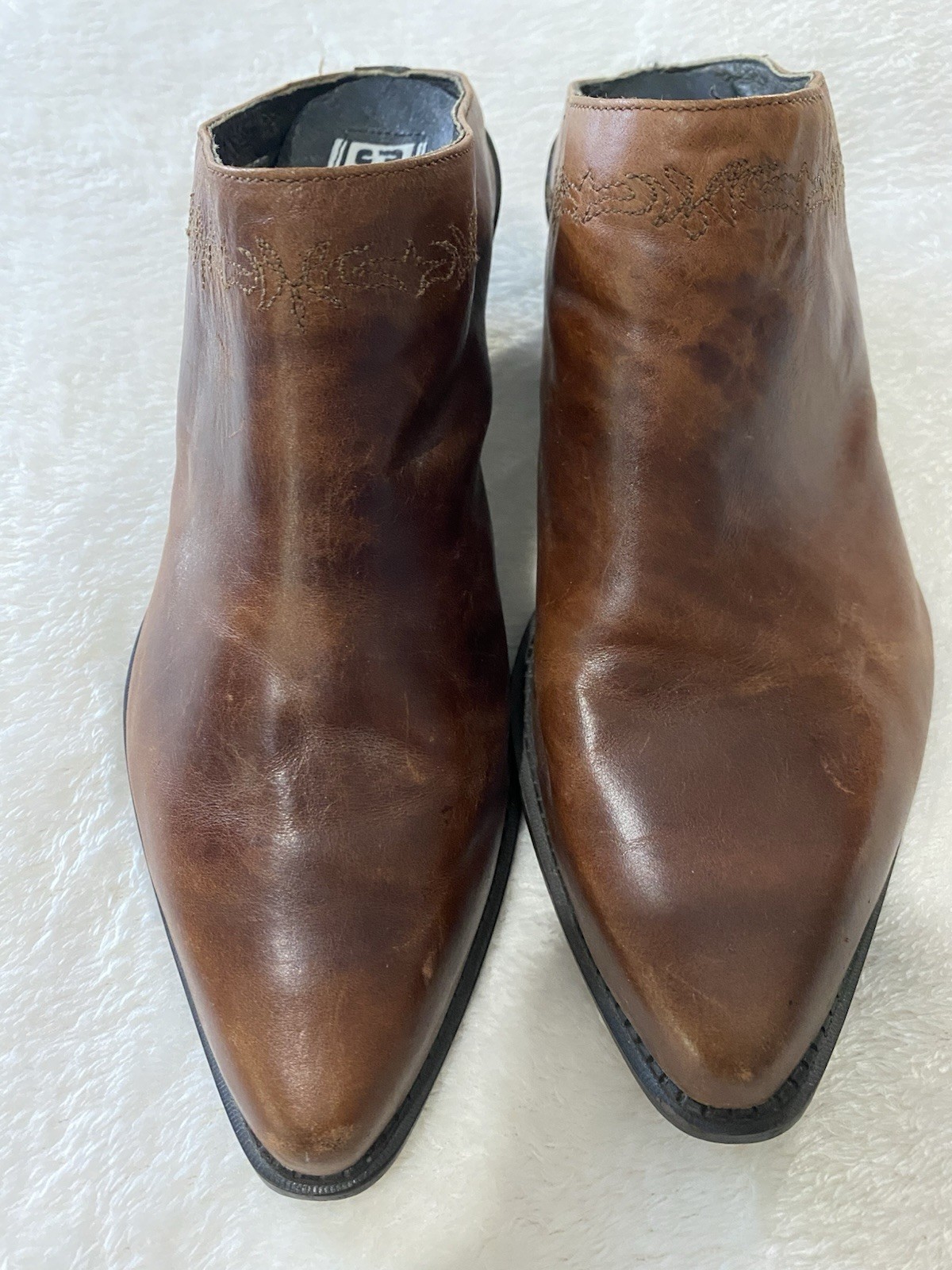 VTG 90s Code West Brown Leather Western Mules Women 8.5 M Slip On Cowboy Slides