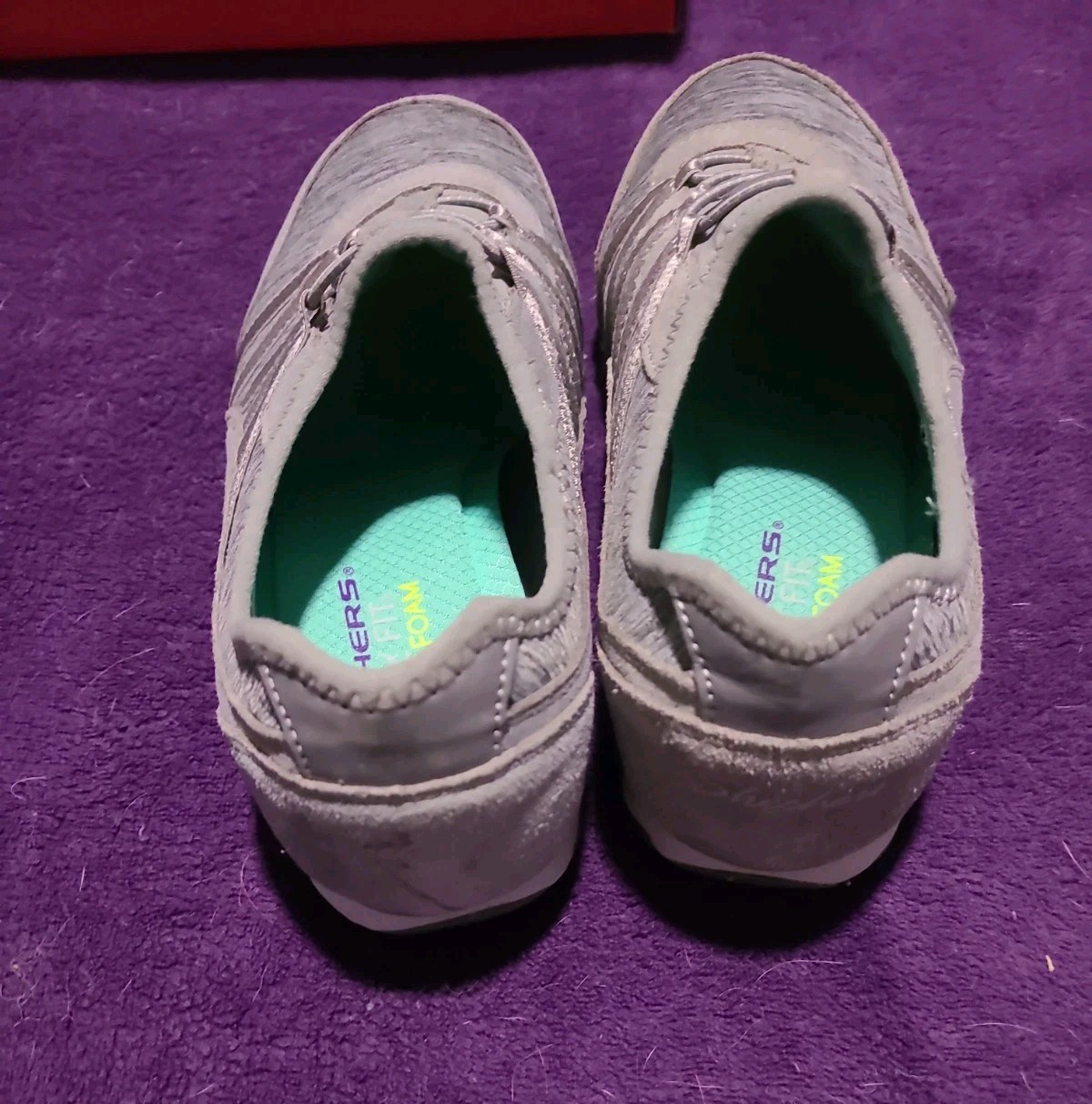 skechers memory foam man-made material gray slip on sneaker size 6.5