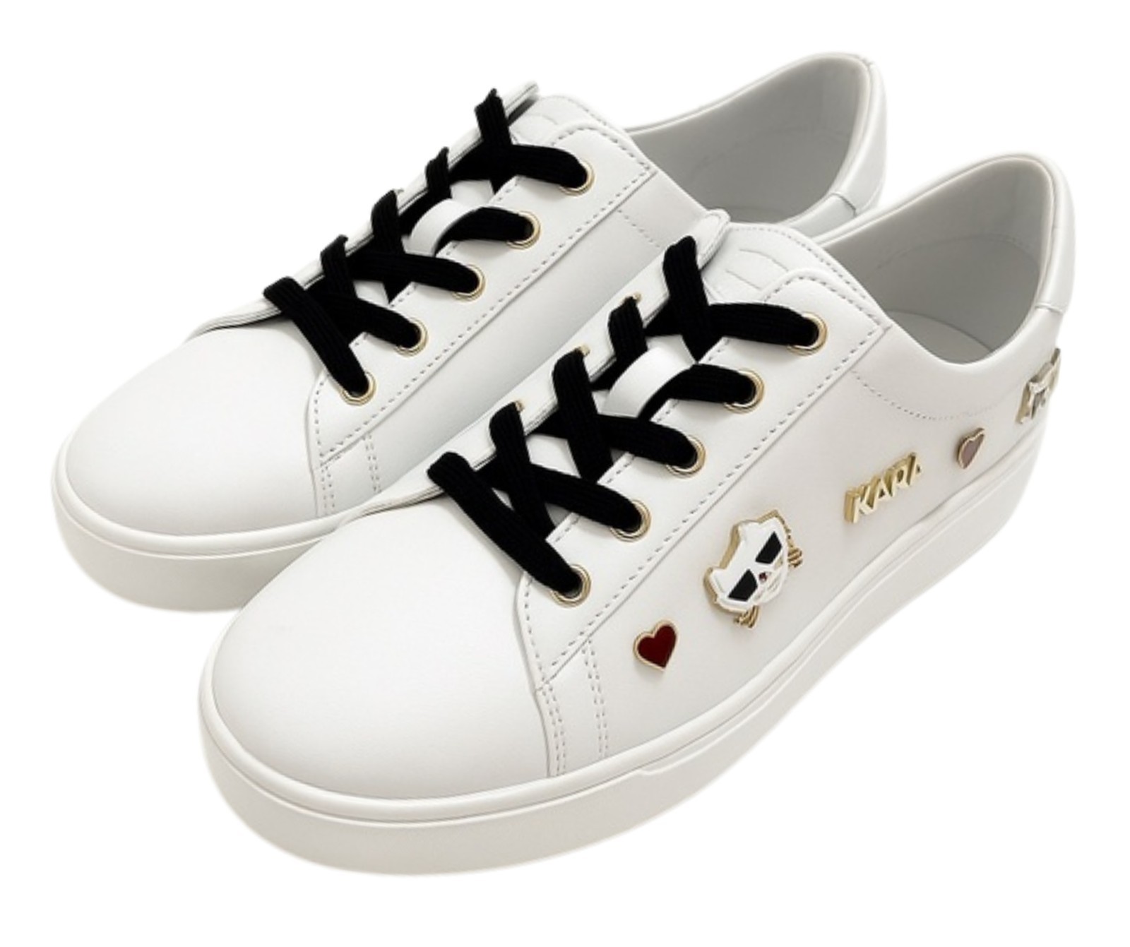 Karl Lagerfeld Paris Women’s Cate Pins Sneakers White Black Gold Size 9M Lace Up