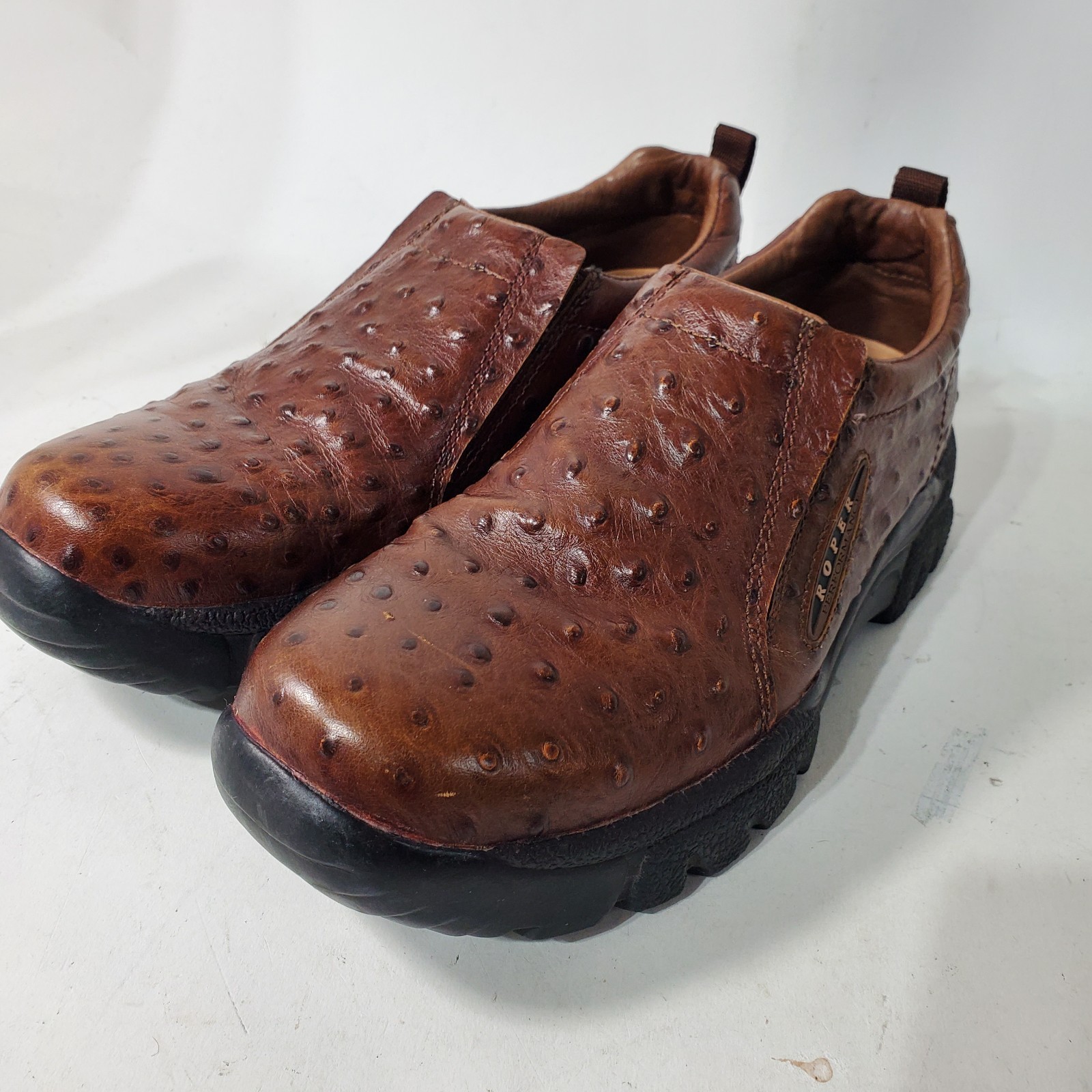 Roper Clog Mule Womens Size 8 Brown Faux Ostrich Leather Comfort Western Cowgirl