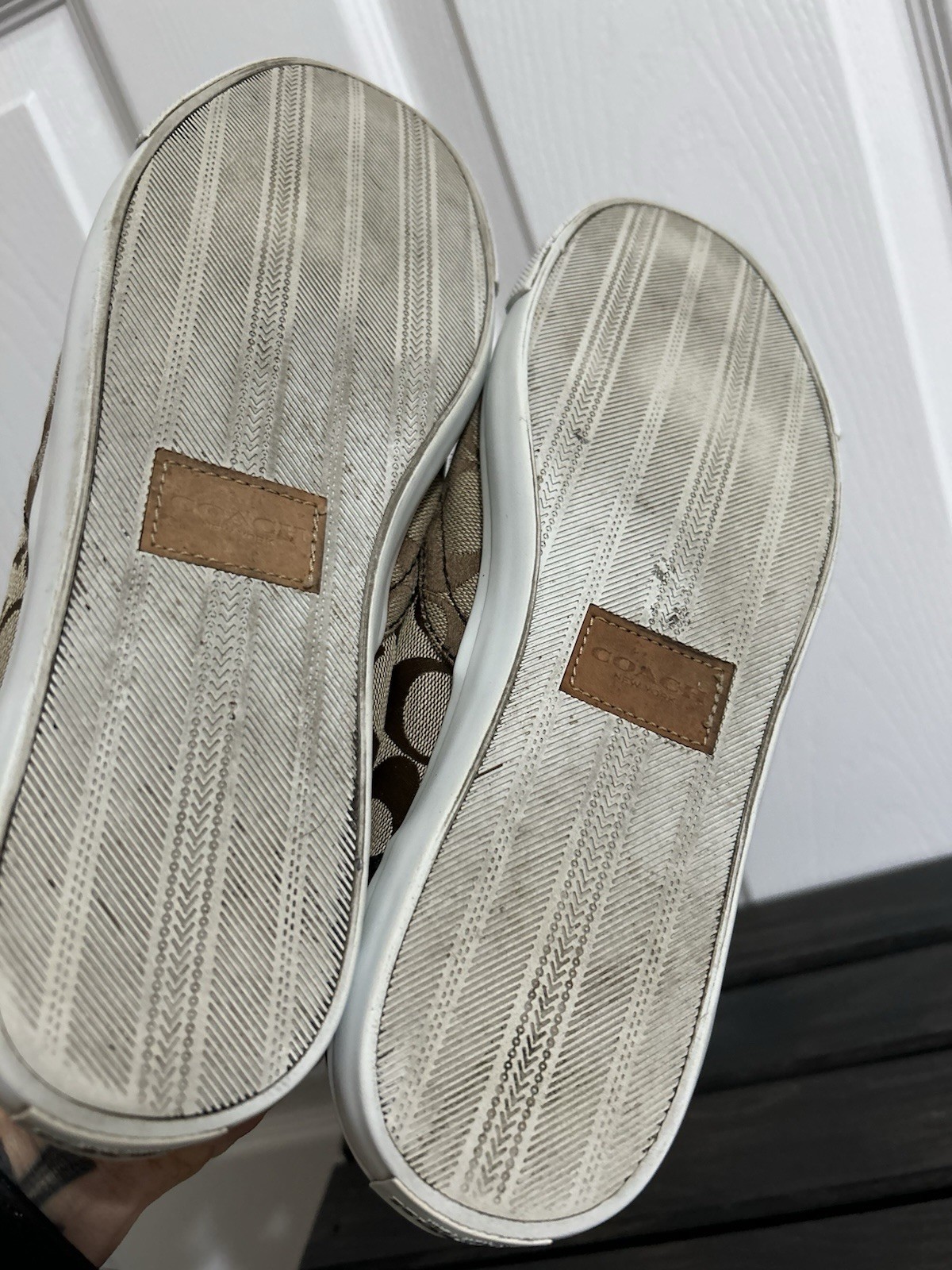Brown Canvas Coach Allegra Slip On Sneakers W/ Signature Logo Sz 8.5B