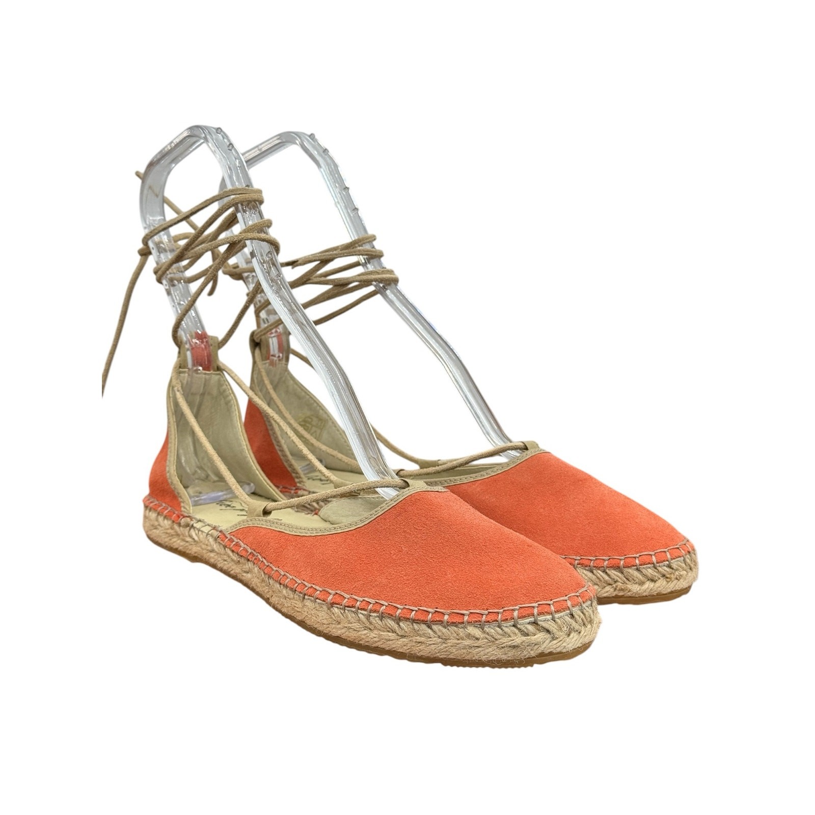 Free People Marina Espadrille Womens SZ 39 Coral Ankle Lace Up Boho Whimsy Suede