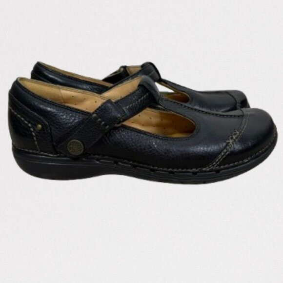 CLARKS Unstructured Women’s Leather Mary Jane Comfort Shoes Size 9.5 Black