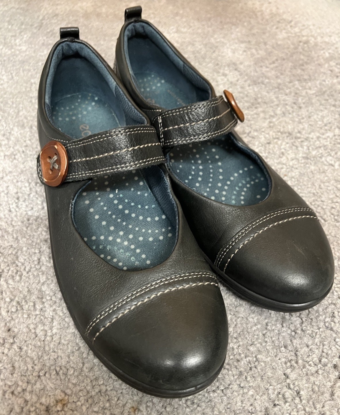 Ecco Glebe Women’s Black Leather Mary Jane Shoes w/Button EU Size 40 US 9-9.5