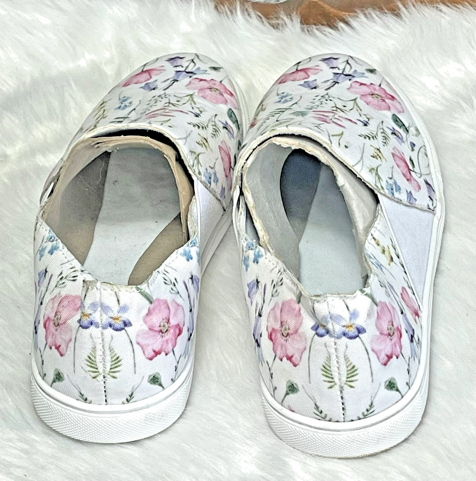Women Slip On Sneakers Floral Canvas Shoes Wildflowers Comfort Flats US 11 EU 42