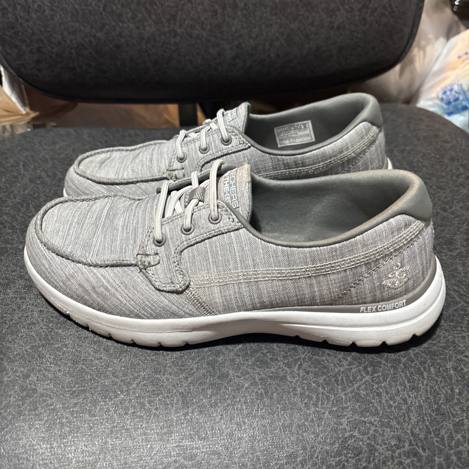 Skechers Women Sz7.5 Grey Light Shoes Slip-On Dress Sneakers Comfort Golf Boat