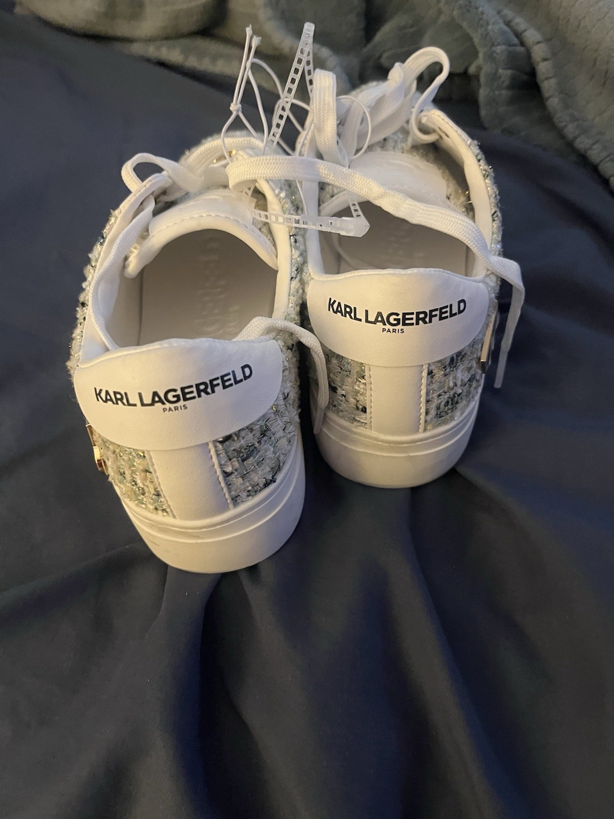 NEW Karl Lagerfeld Paris Pins Lace Up Sneaker SZ 8.5 sequins tweed shoes