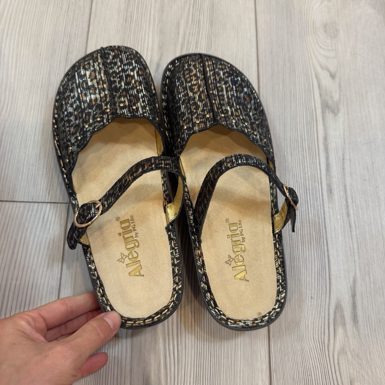 Alegria Tuscany Leopard Stripe Metallic Leather Clogs Mules TUS-403 38 8 8.5