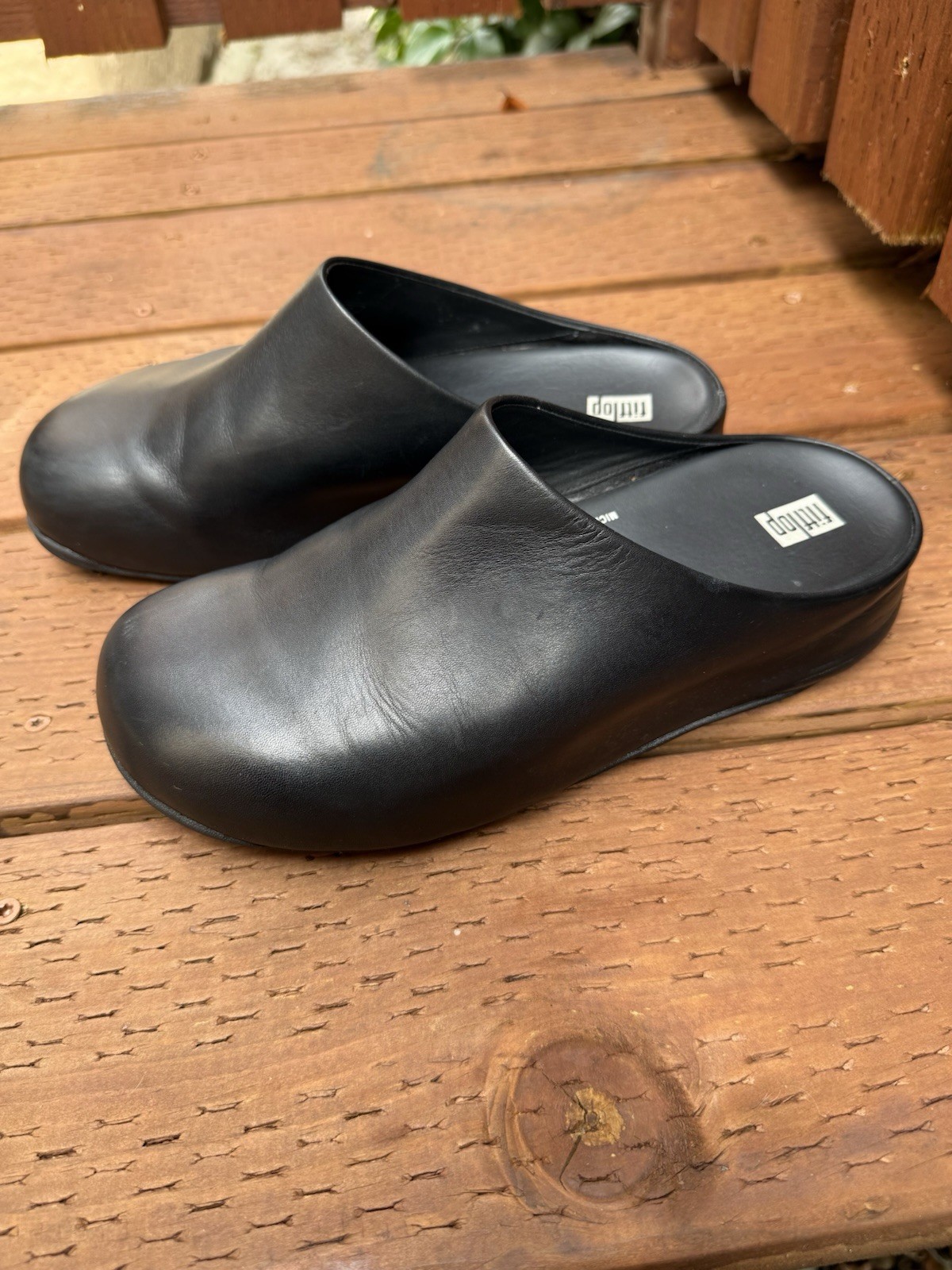 FitFlop Shuv Black Leather Clog Mules Micro Wobbleboard Comfort Walking Size 8