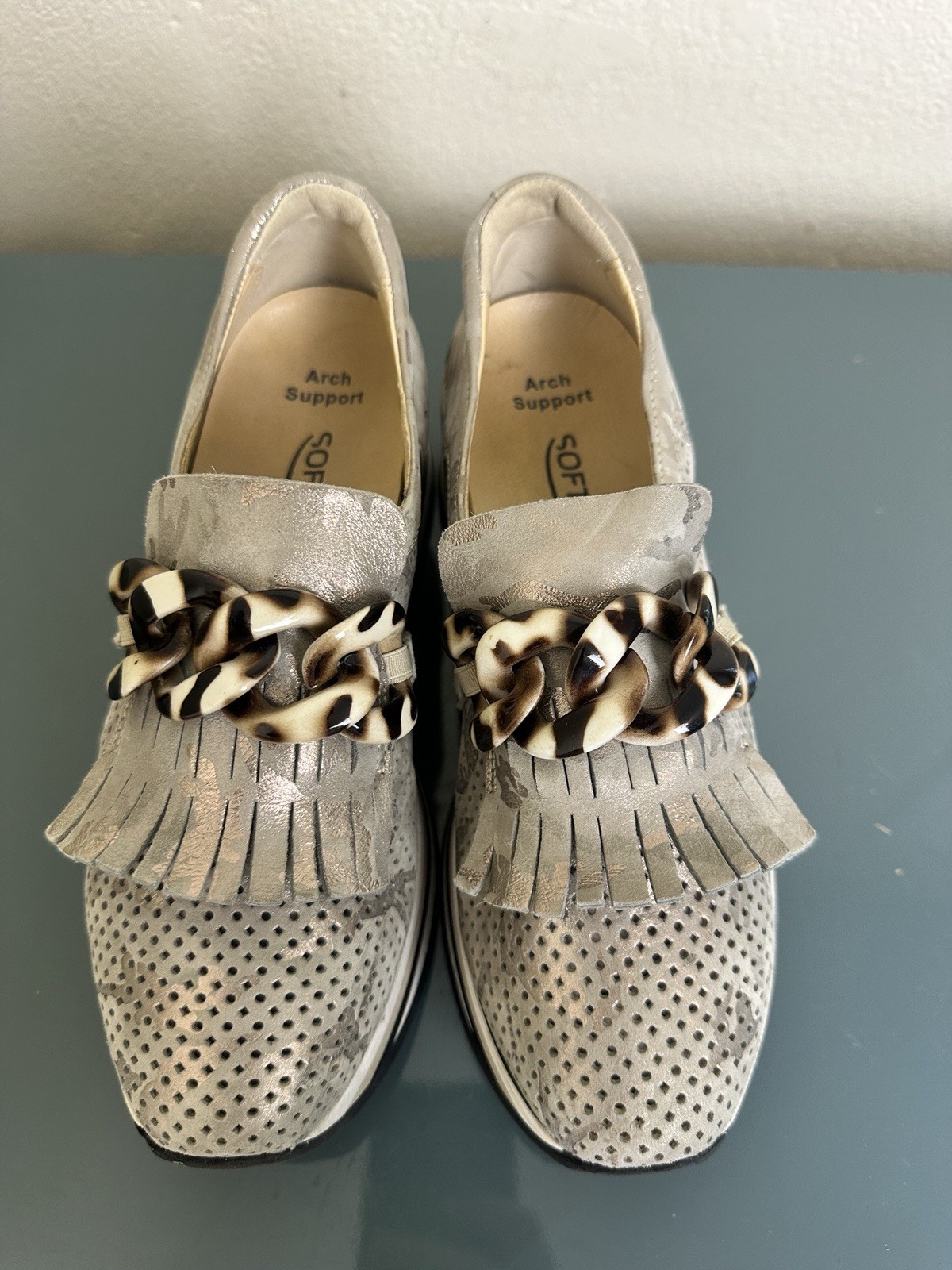 Softwaves Cadie Silver Camo Metallic Tassel Loafer Platform Sneakers Shoes 36.5