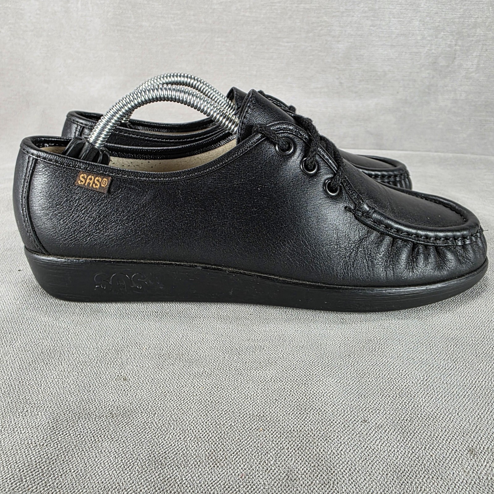 SAS Handsewn Moc Toe Shoes Womens Size 7.5 M Black Leather Lace Up Made in USA