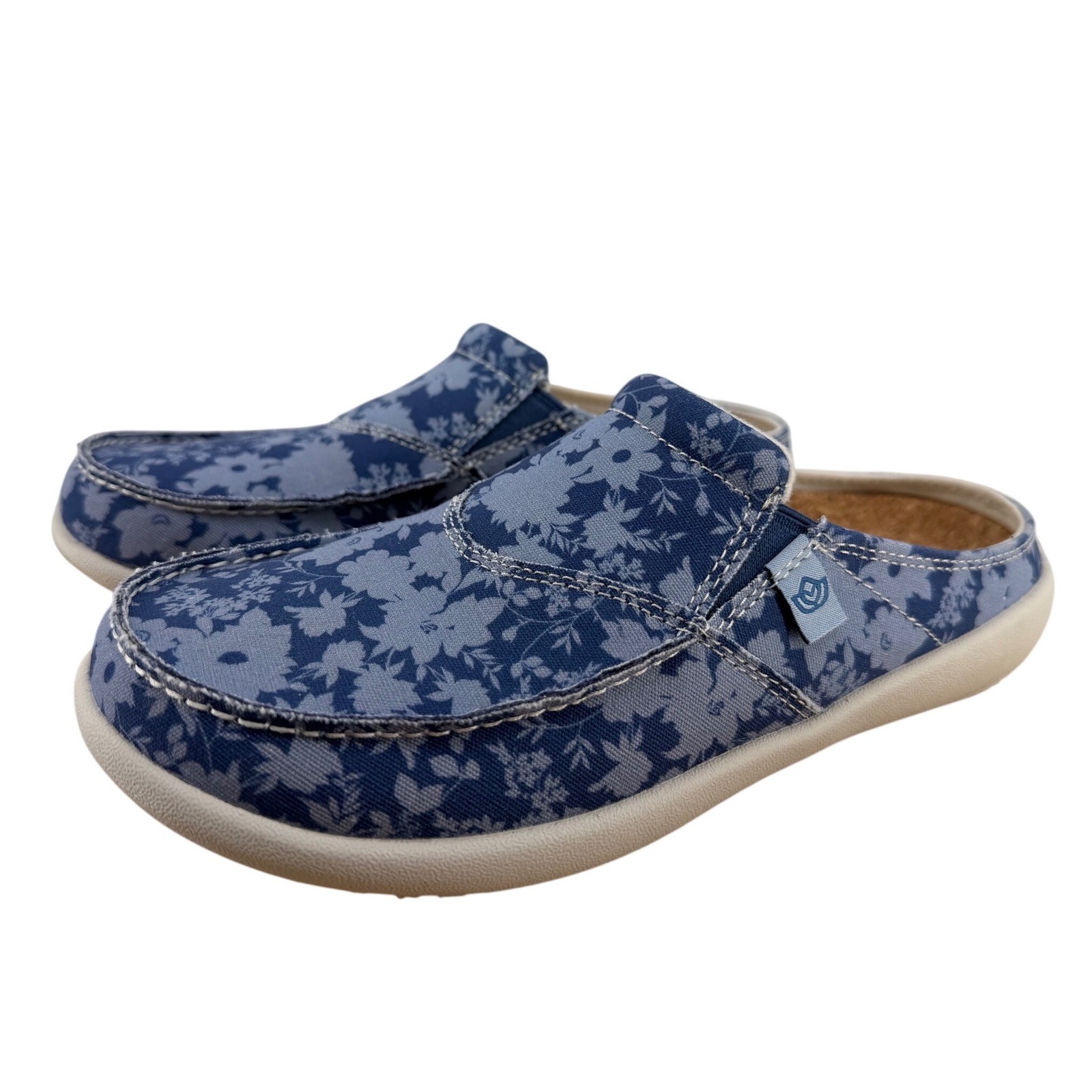 Spenco Siesta Floral Canvas Mules Blue Flower Orthotic Shoes Womens 7.5 B