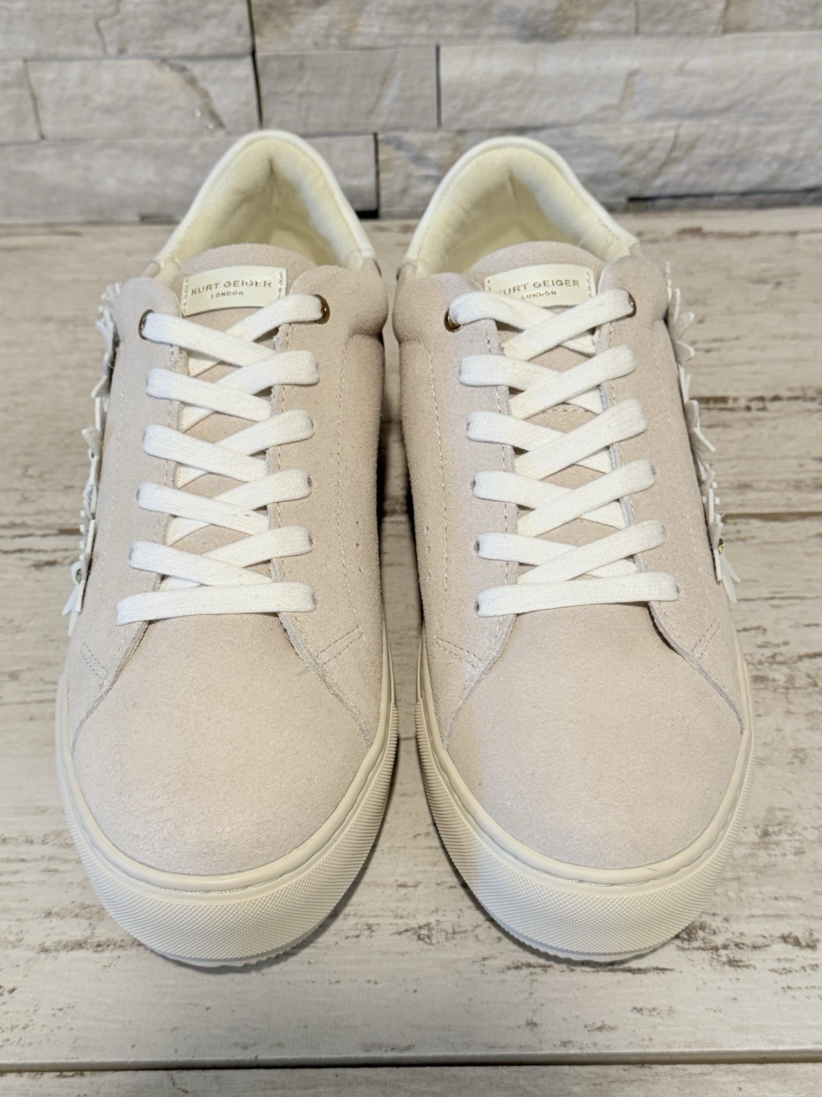 Kurt Geiger London Laney Flower Suede Platform Sneakers Bone Combo Sz 40.5 EU