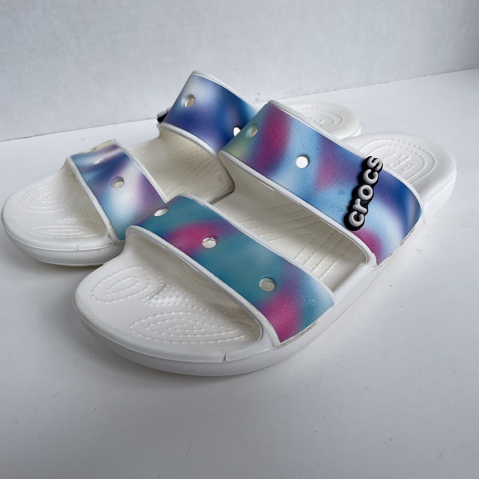 Crocs Solarized Tie Dye Colorful Croslite Sandal Women 10 Strap White Multicolor