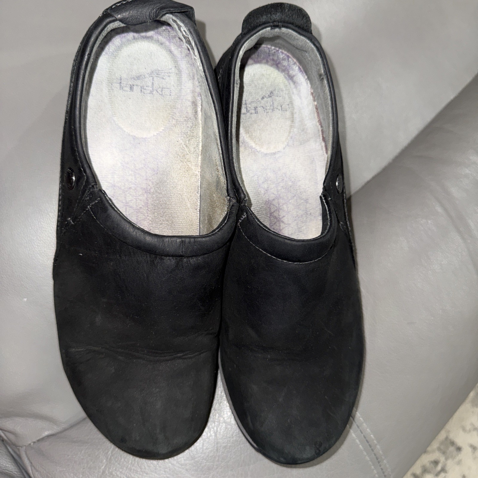 Women’s Dansko Black Nubuck Leather Patti Slip On Shoes Vibrant Soles 39