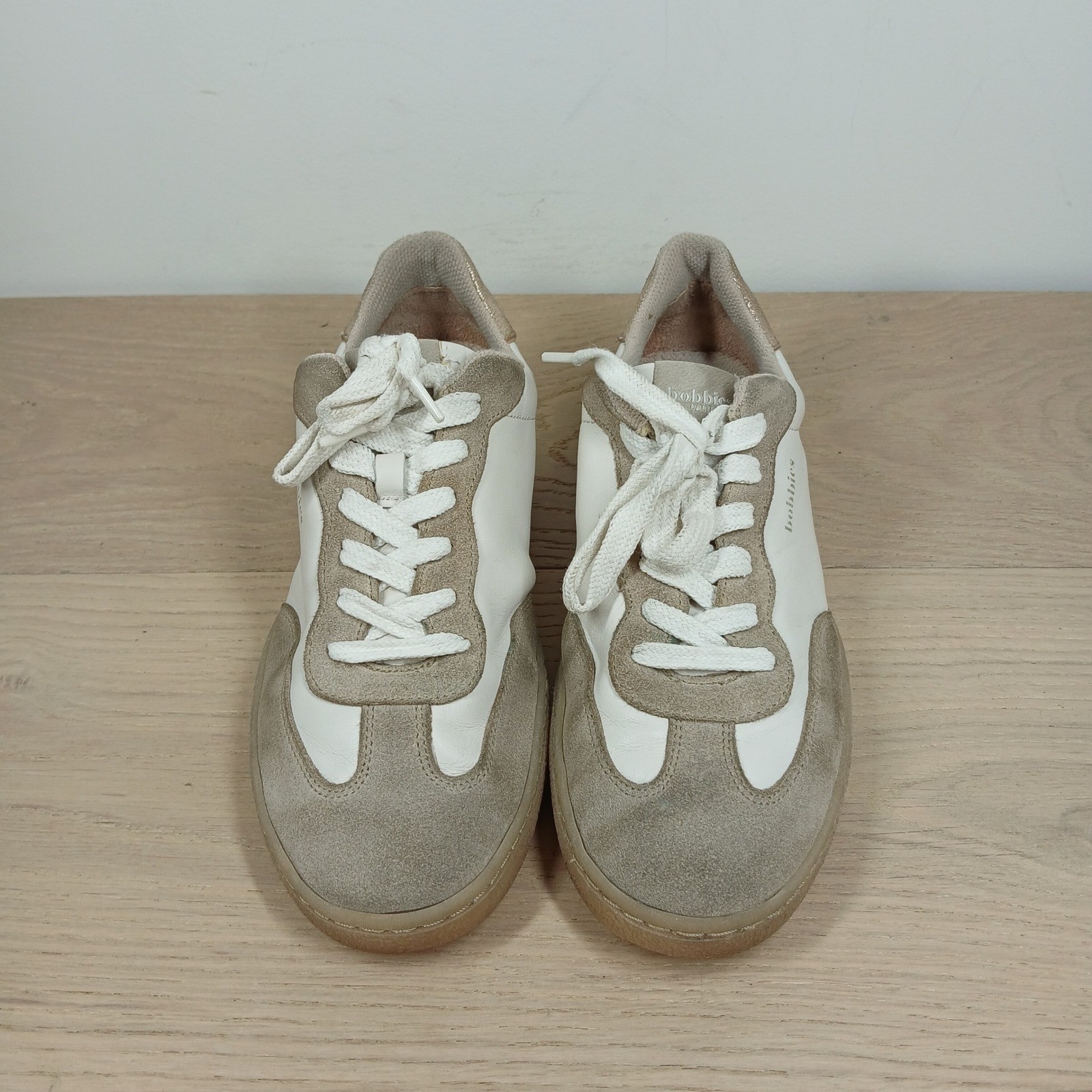 Bobbies Paris Sneakers Women 7 White Beige Leather Suede French Minimalist