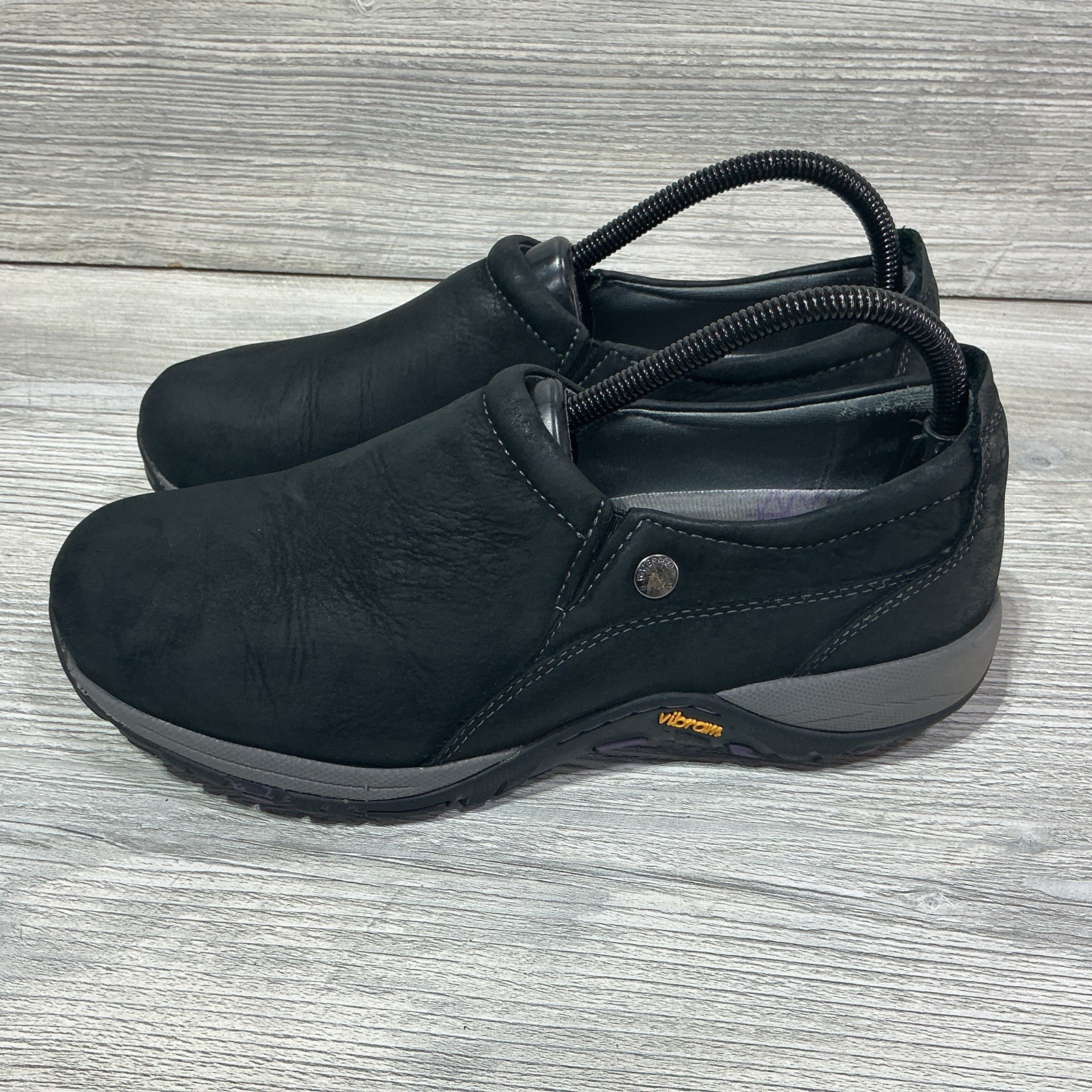Dansko Patti Clog Women’s 39 / 8.5 Black Nubuck Leather Slip On Vibram Sole